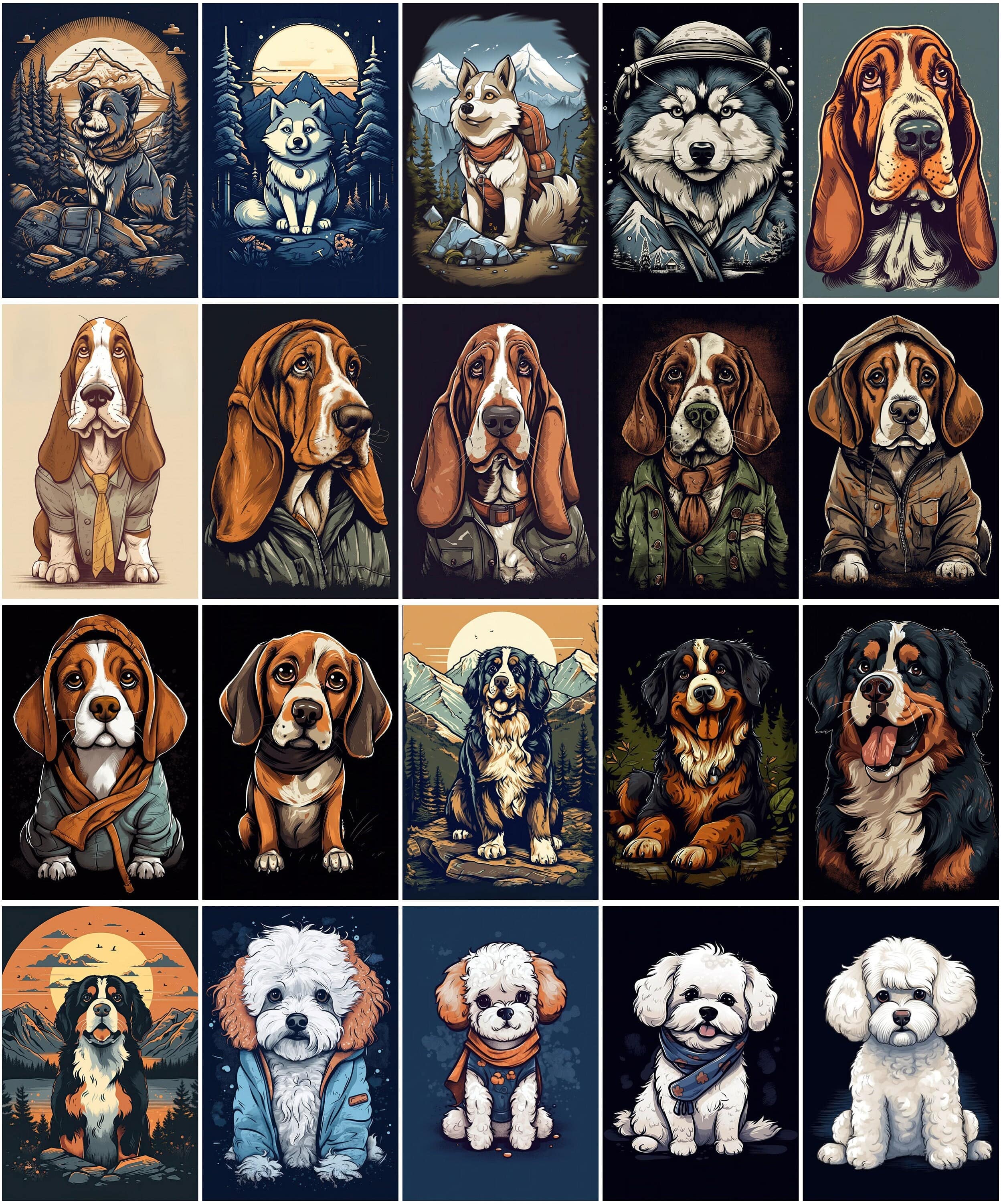 196 Adorable Cartoon Dog Breed T-Shirt Design Bundle, Cute Dog Lover Apparel Graphics, Instant Download Digital Download Sumobundle