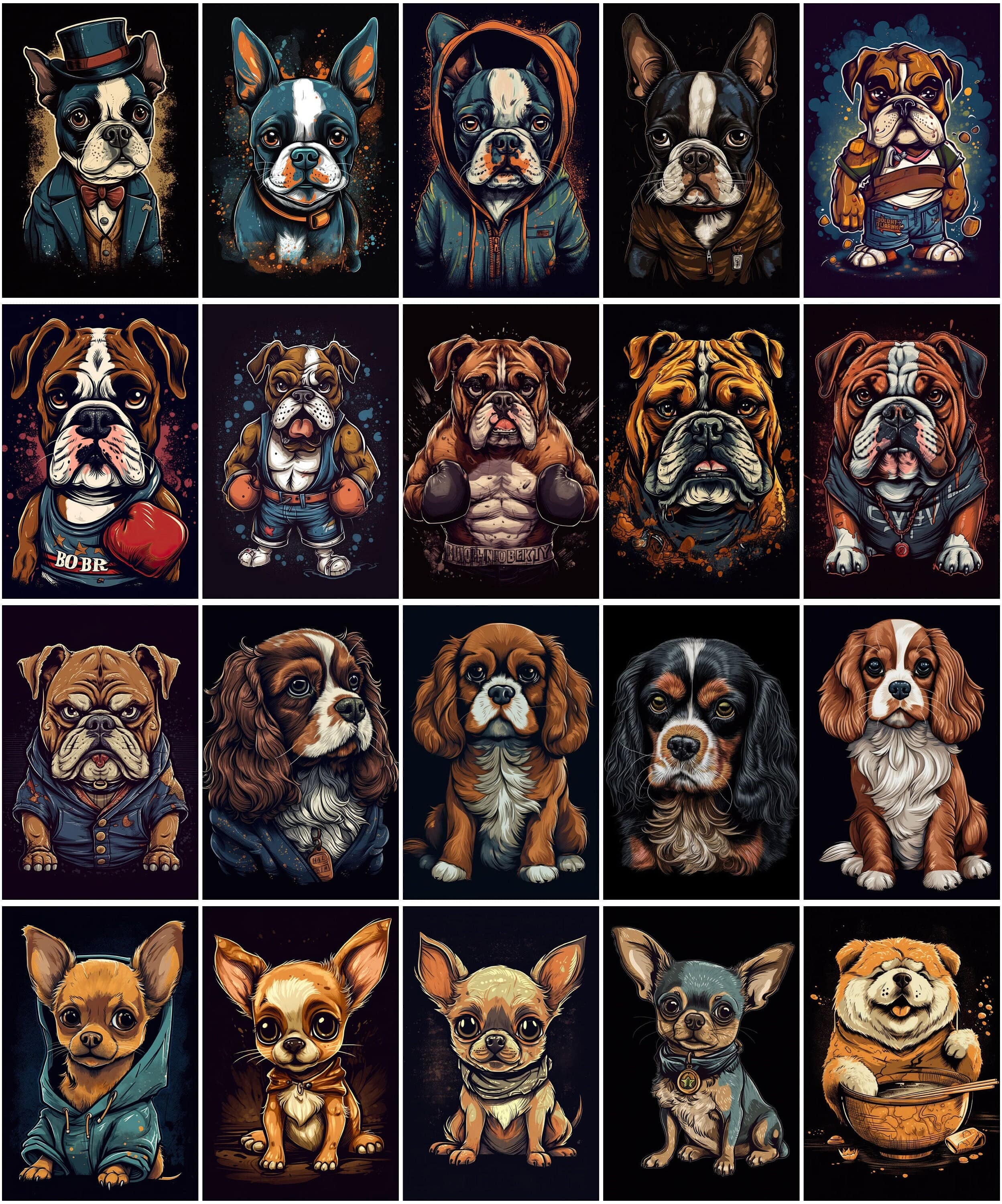 196 Adorable Cartoon Dog Breed T-Shirt Design Bundle, Cute Dog Lover Apparel Graphics, Instant Download Digital Download Sumobundle