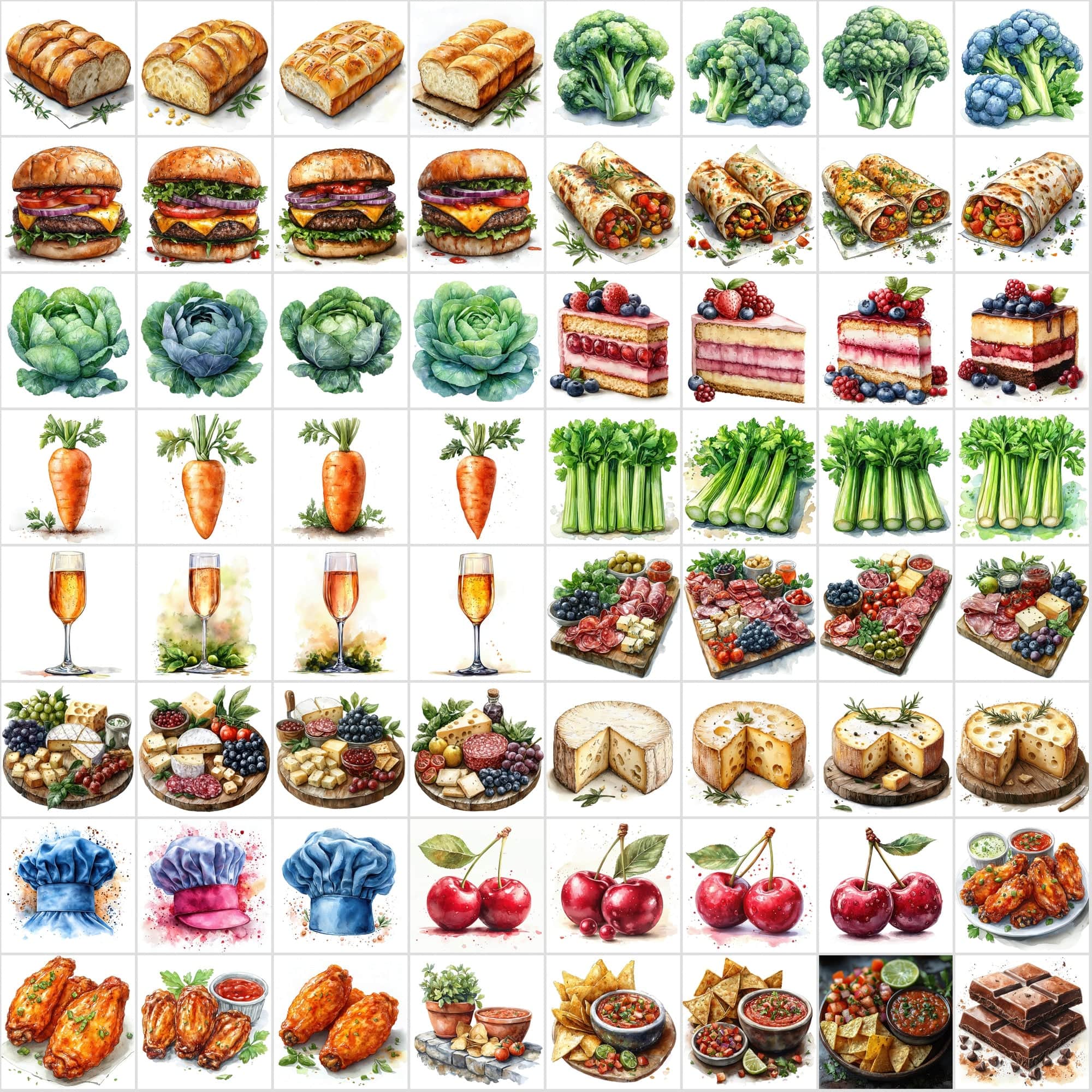 2-in-1 Bundle: 1215 Watercolor Food & Vintage Illustrations Digital Download Sumobundle