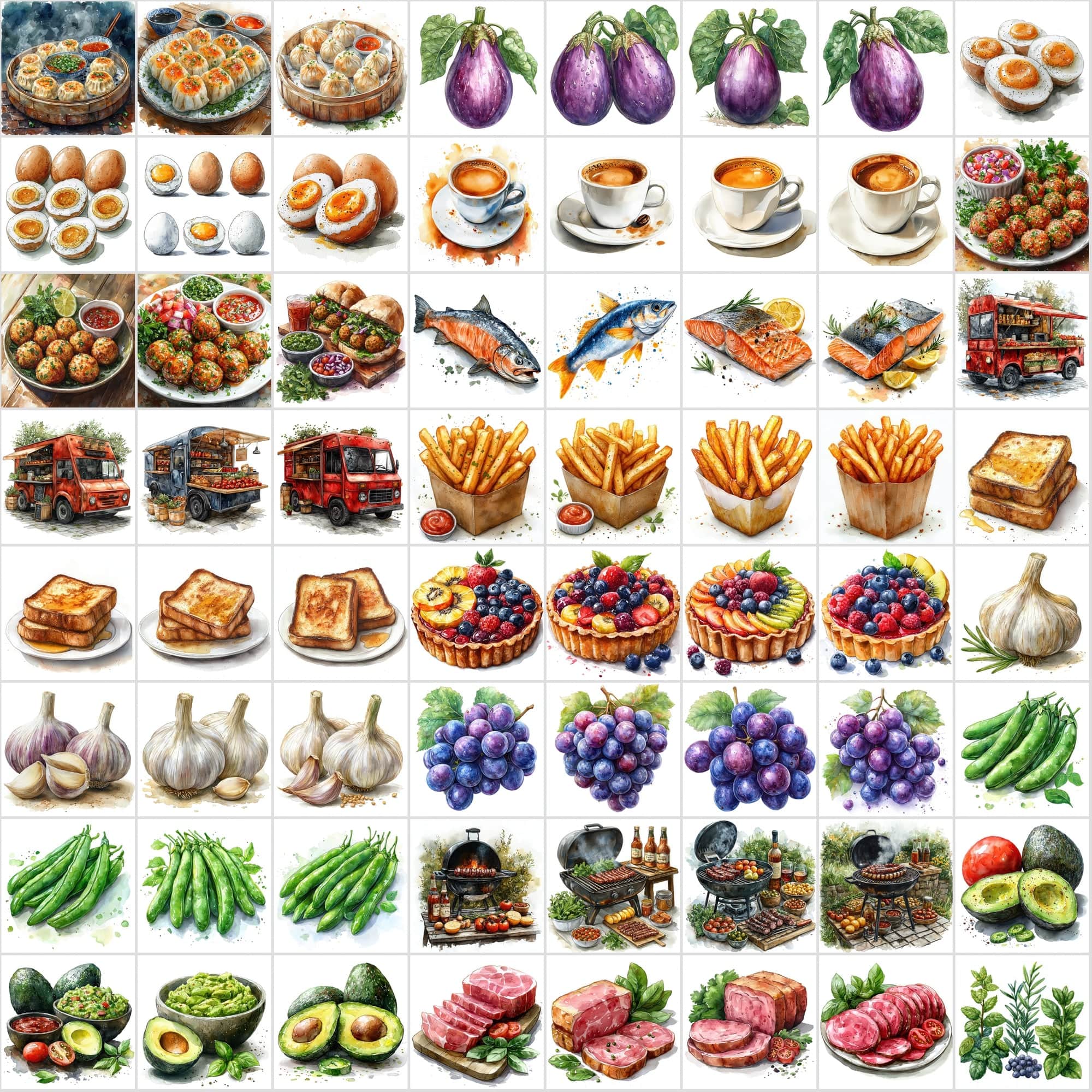 2-in-1 Bundle: 1215 Watercolor Food & Vintage Illustrations Digital Download Sumobundle