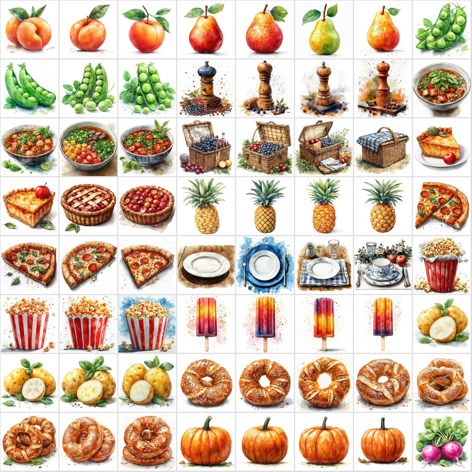 2-in-1 Bundle: 1215 Watercolor Food & Vintage Illustrations Digital Download Sumobundle
