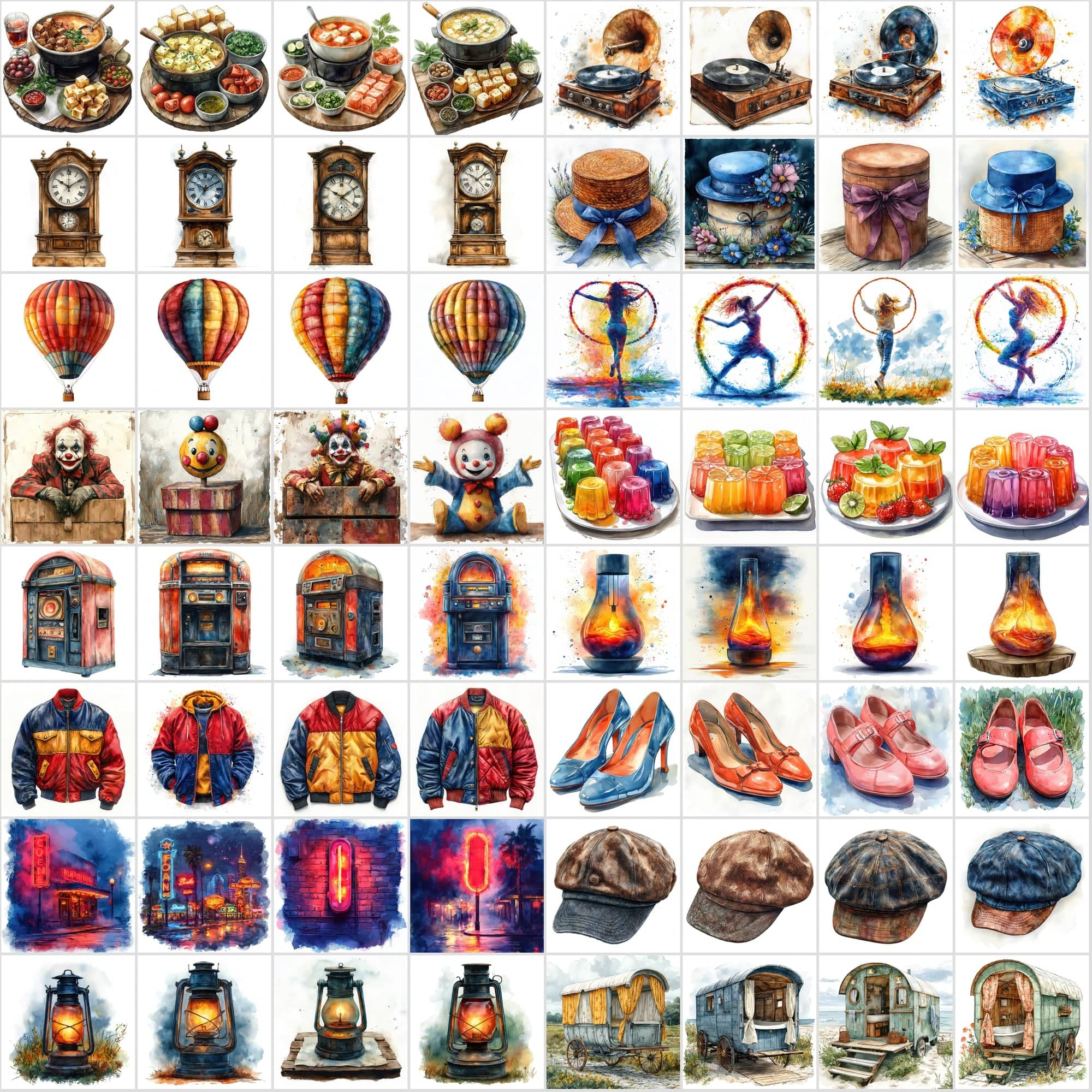 2-in-1 Bundle: 1215 Watercolor Food & Vintage Illustrations Digital Download Sumobundle