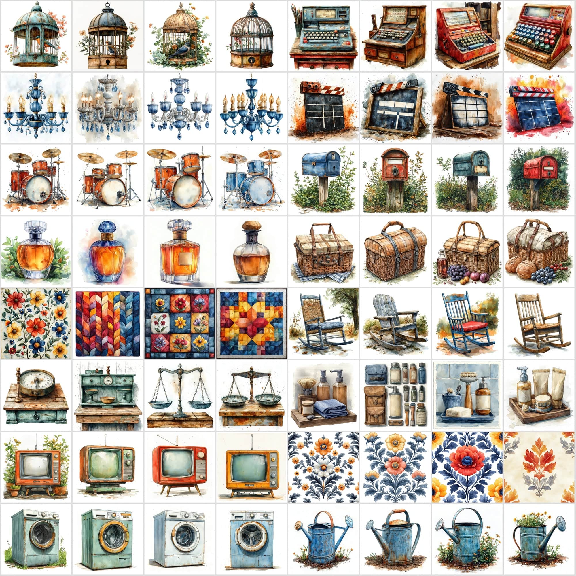 2-in-1 Bundle: 1215 Watercolor Food & Vintage Illustrations Digital Download Sumobundle