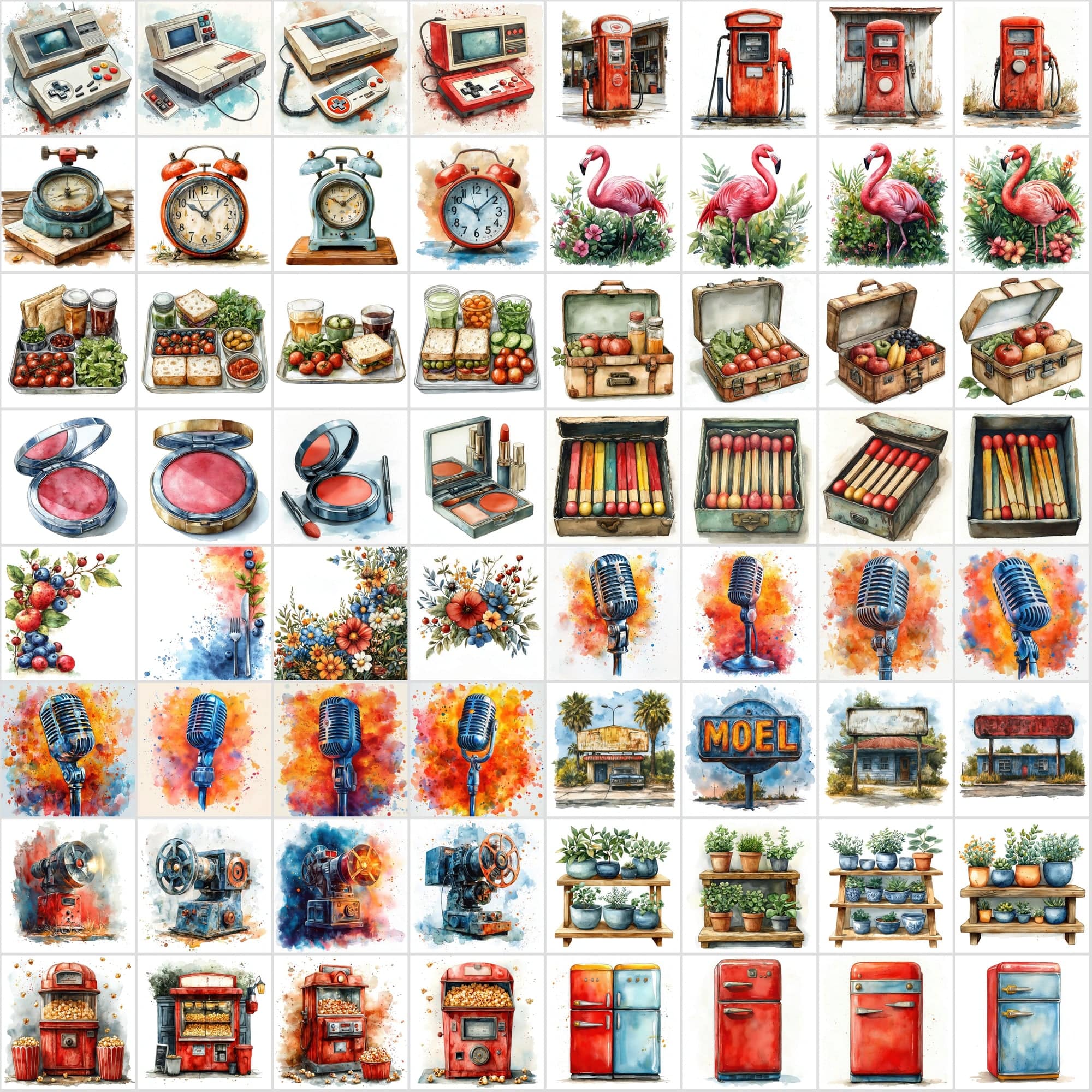 2-in-1 Bundle: 1215 Watercolor Food & Vintage Illustrations Digital Download Sumobundle