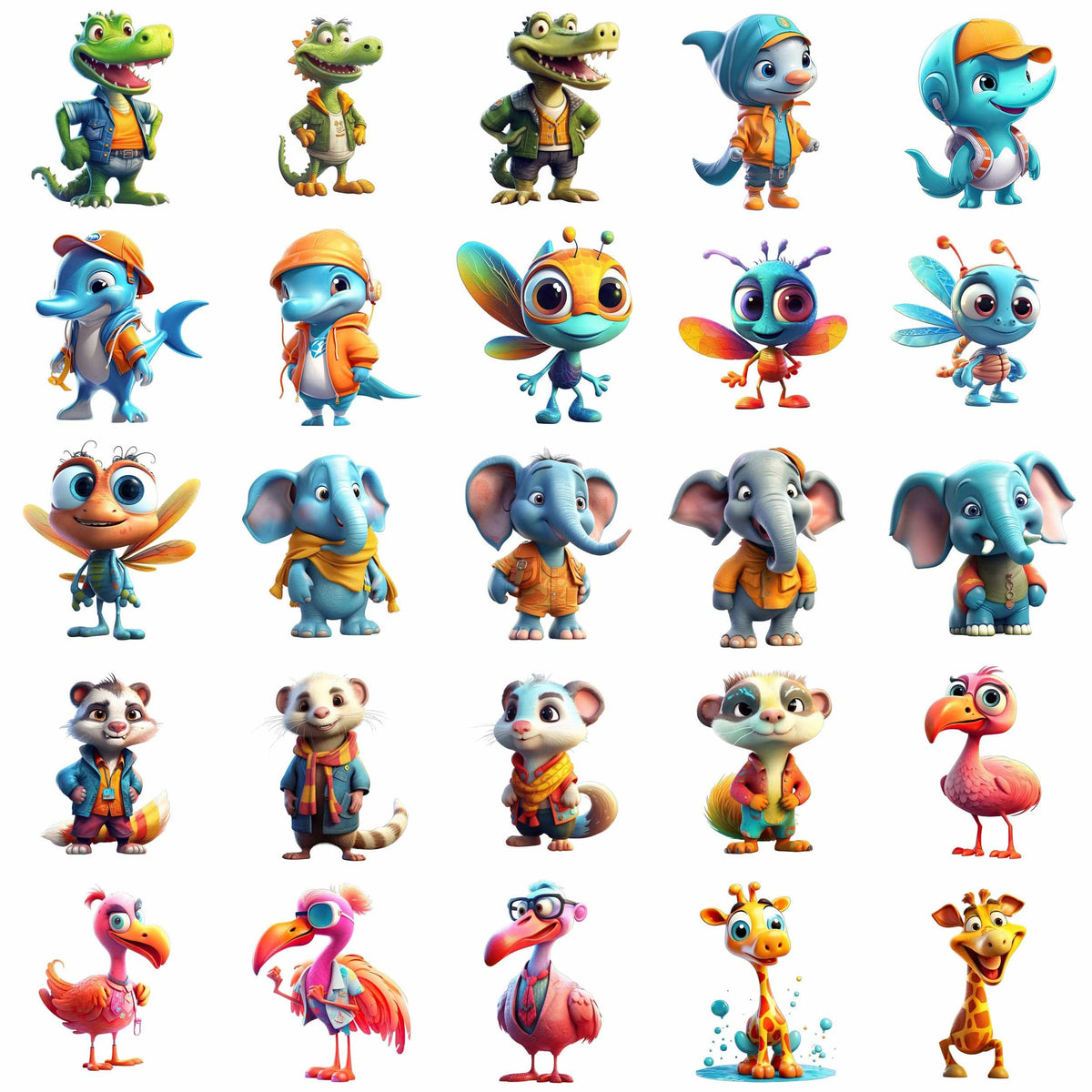 200 Adorable 3D Animal Clipart Bundle, Cute Transparent Background Ima