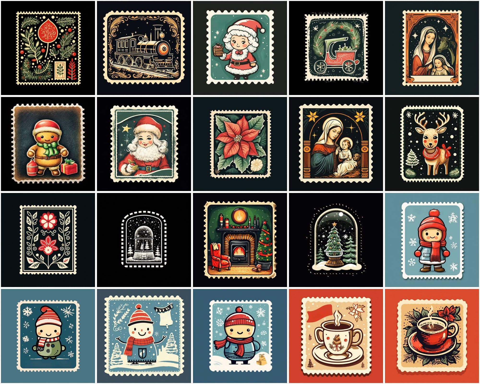 220 Christmas Stamps PNG Bundle: Colorful, High-Resolution, Transparent & with Backgrounds, Commercial License Included Digital Download Sumobundle