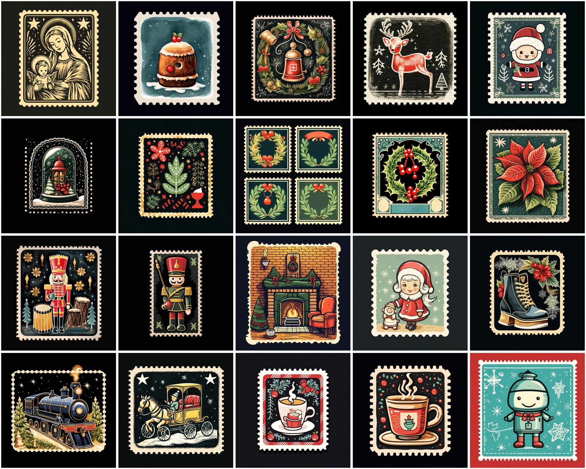 220 Christmas Stamps PNG Bundle: Colorful, High-Resolution, Transparent & with Backgrounds, Commercial License Included Digital Download Sumobundle