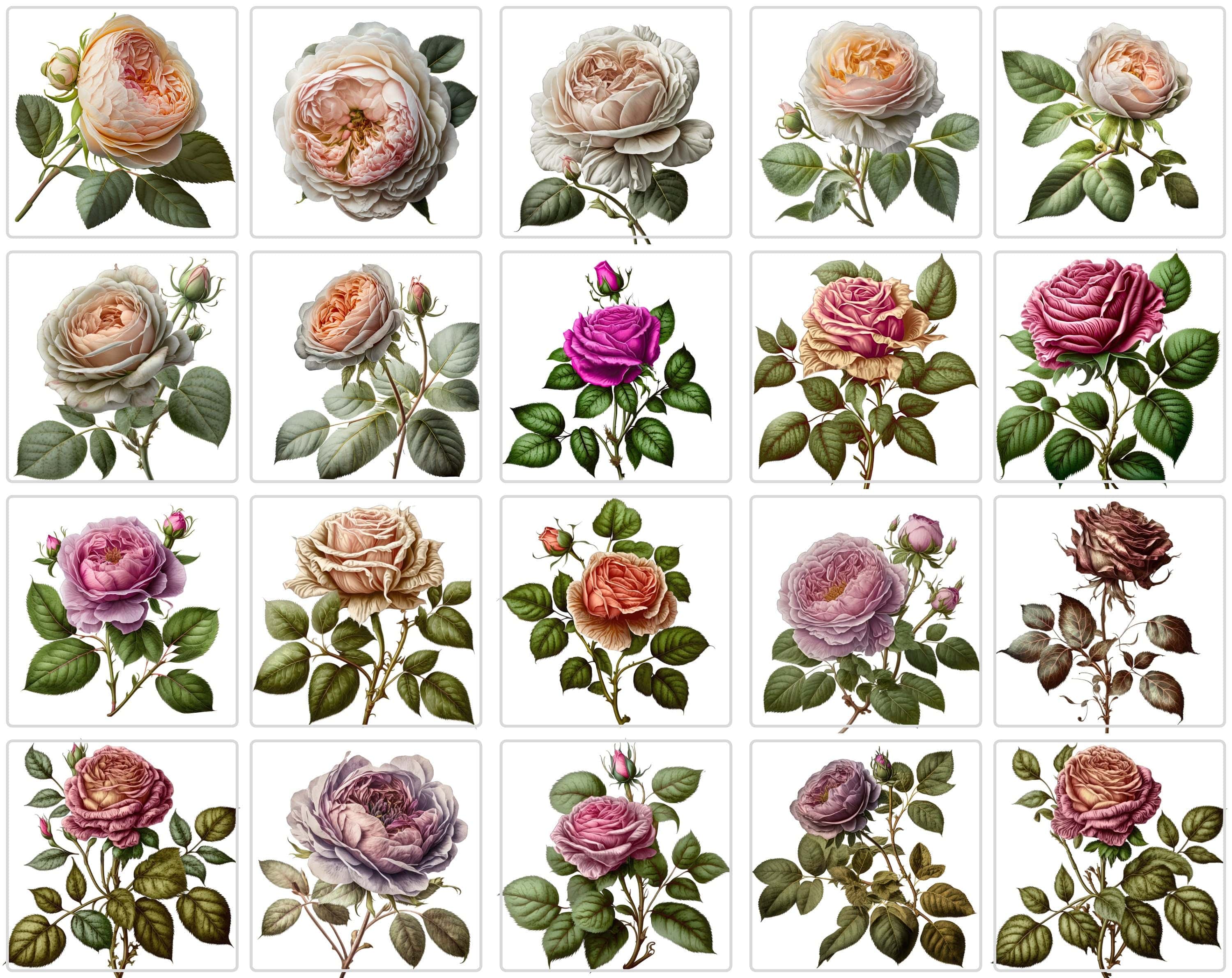 240 Flowers Transparent PNG, Floral Clipart Bundle Includes Roses, Printable Digital Roses, Commercial Use Digital Download Sumobundle