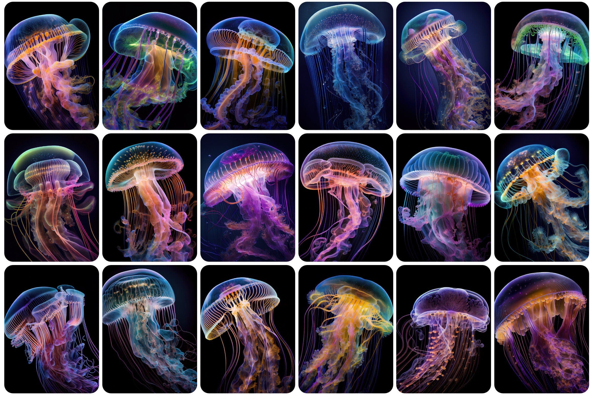 240 Glowing jellyfish images - Neon jellyfish printable posters - Glow Jellyfish Image Pack - Commercial License Digital Download Sumobundle