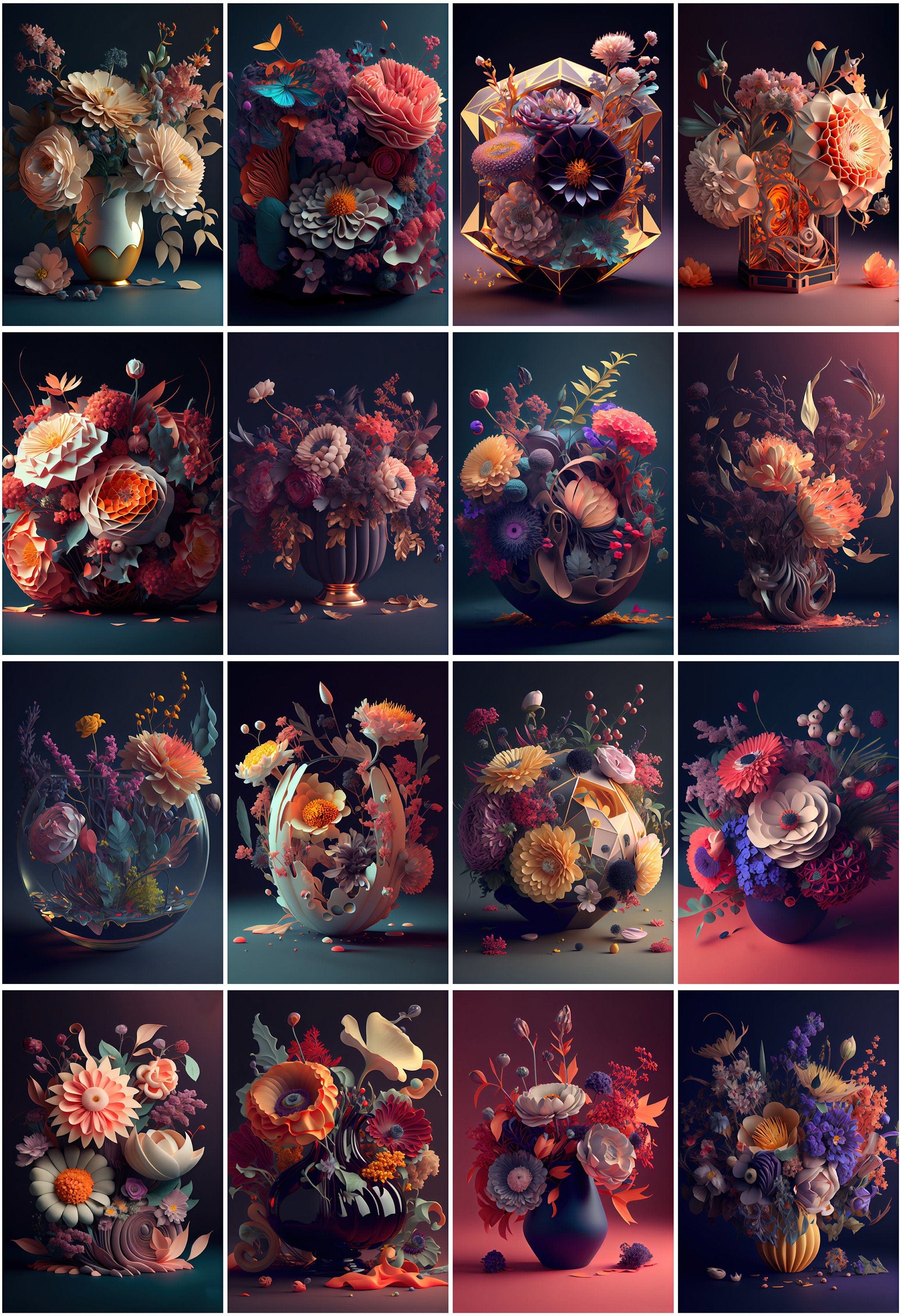 250 Image Bundle Featuring Gorgeous Floral Arrangements - Elevate Your Wall Art and Add a Technical Touch to Your Creative Projects Digital Download Sumobundle