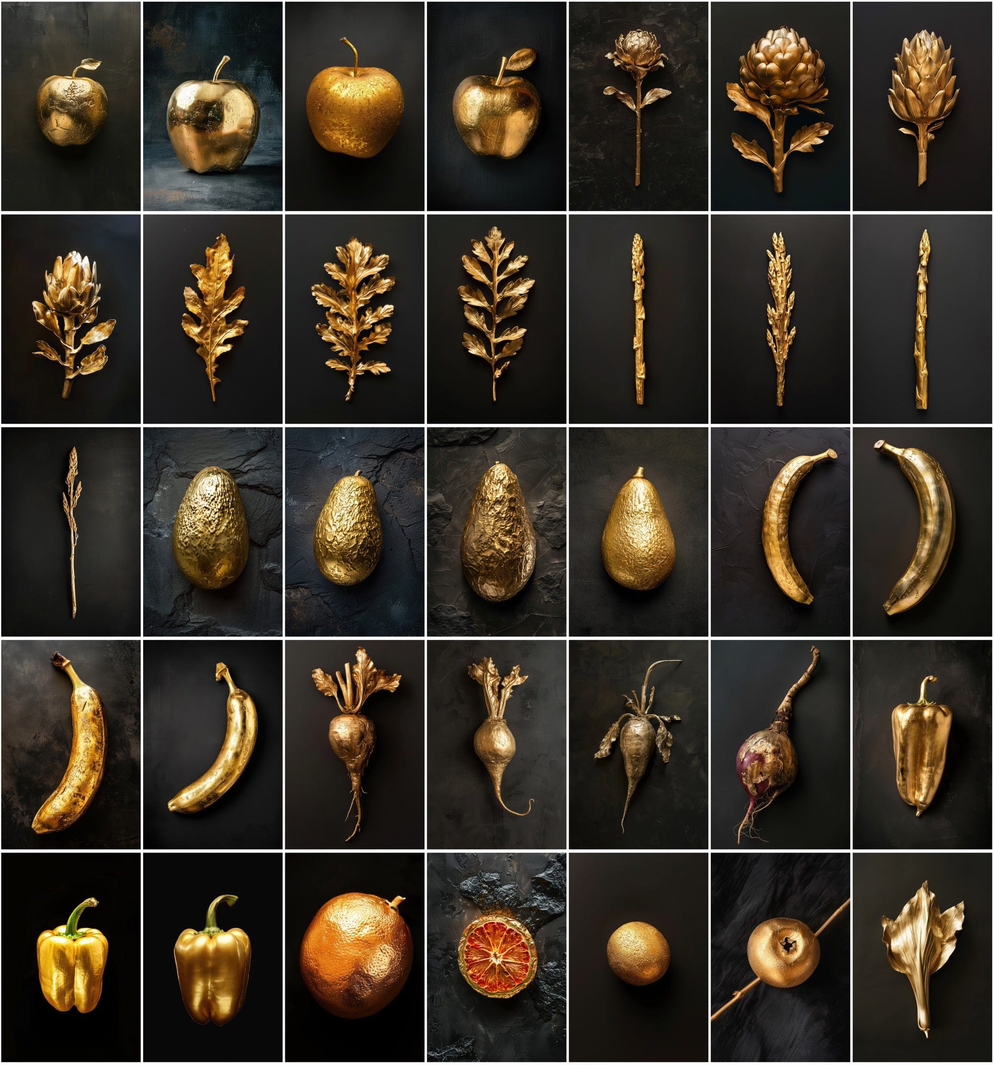 300 Gold Fruits & Vegetables Images Digital Download Sumobundle