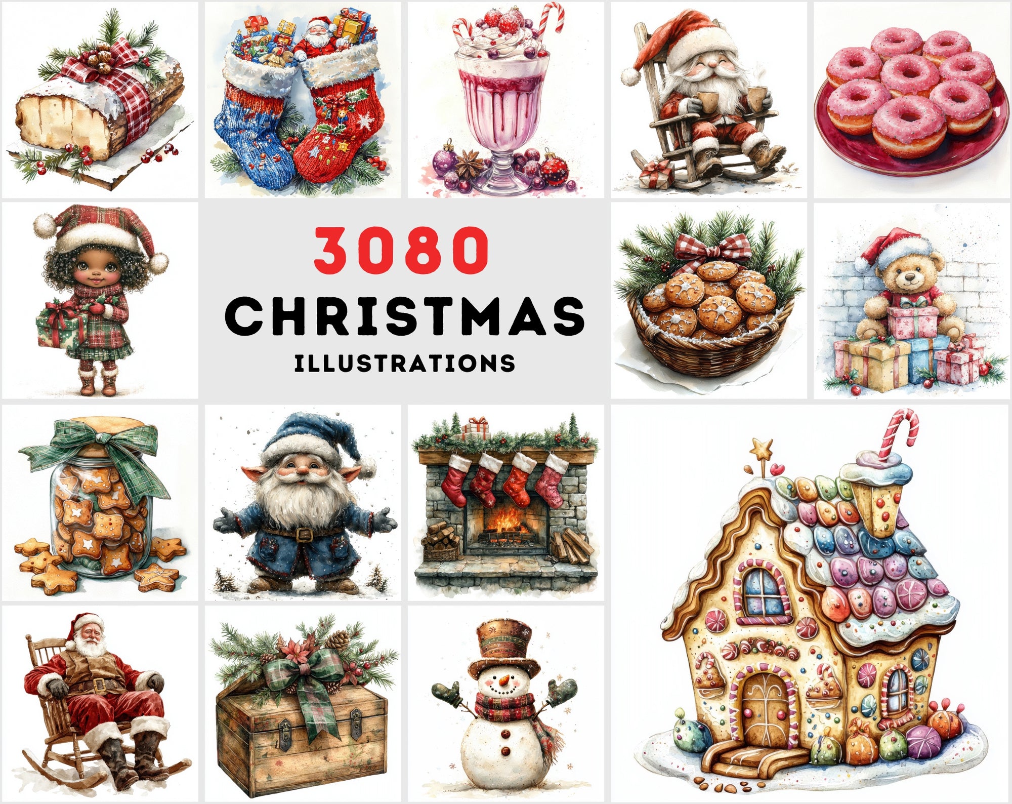 3080 High-Resolution Christmas Illustrations - Festive & Whimsical Designs