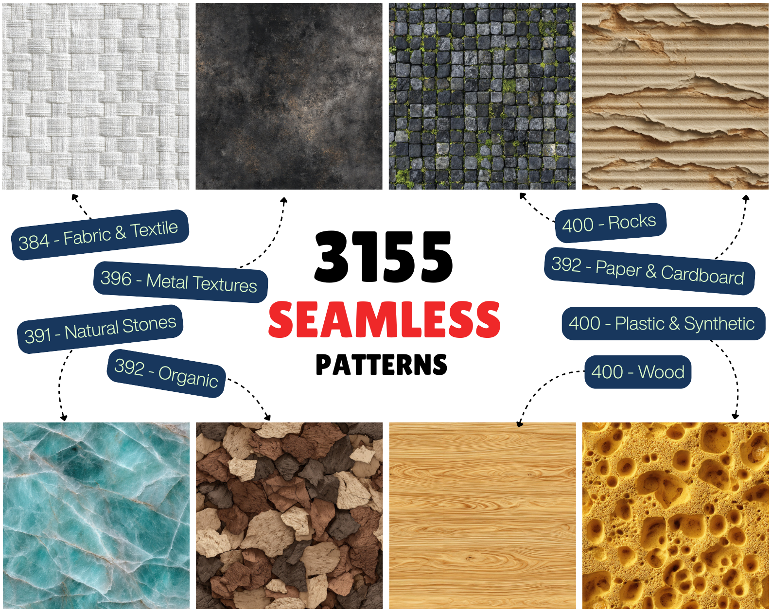 3155 Seamless Patterns Mega Bundle – Fabrics, Wood, Stone, Metal, Organic, Paper & More (Commercial Use)