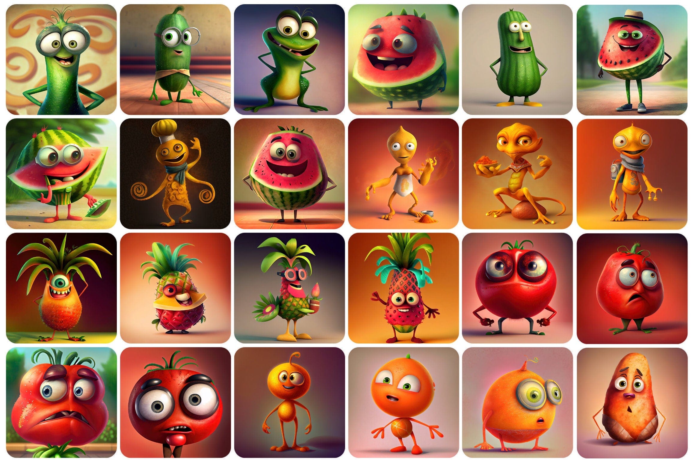 360 Funny fruits and vegetables, Printable Funny Fruit & Vegetable Designs - Commercial license Digital Download Sumobundle