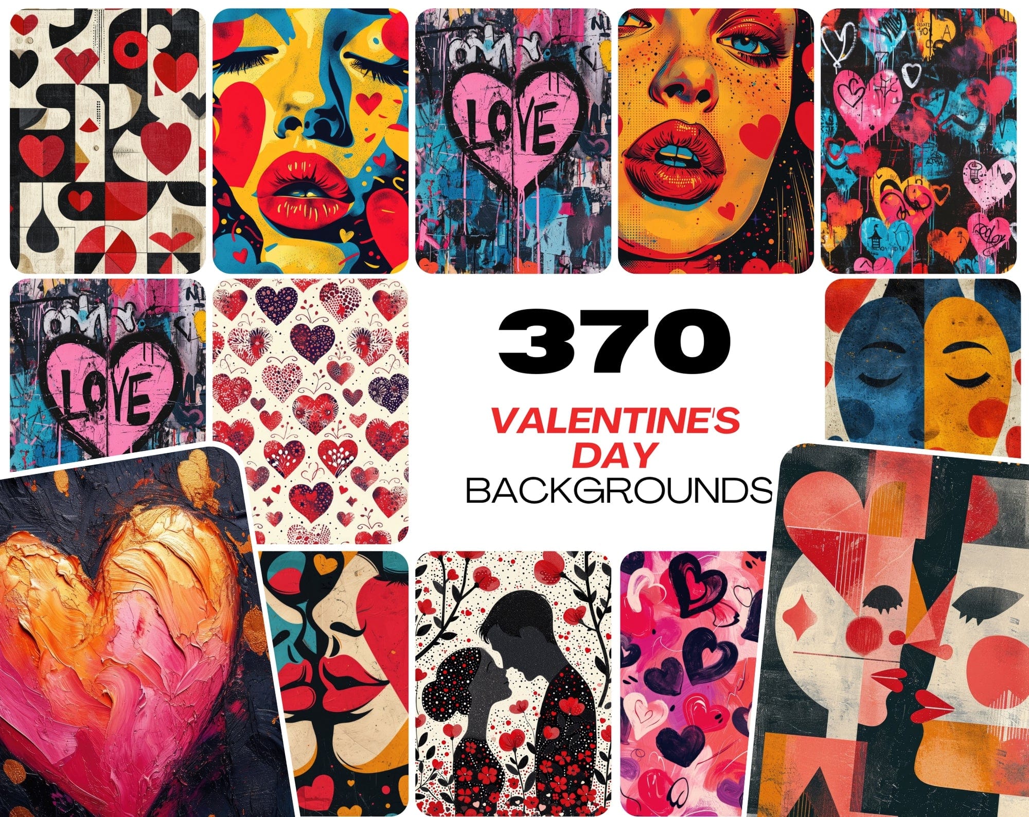 370 Valentine's Day Backgrounds - Colorful Romantic Digital Art with Commercial License Digital Download Sumobundle