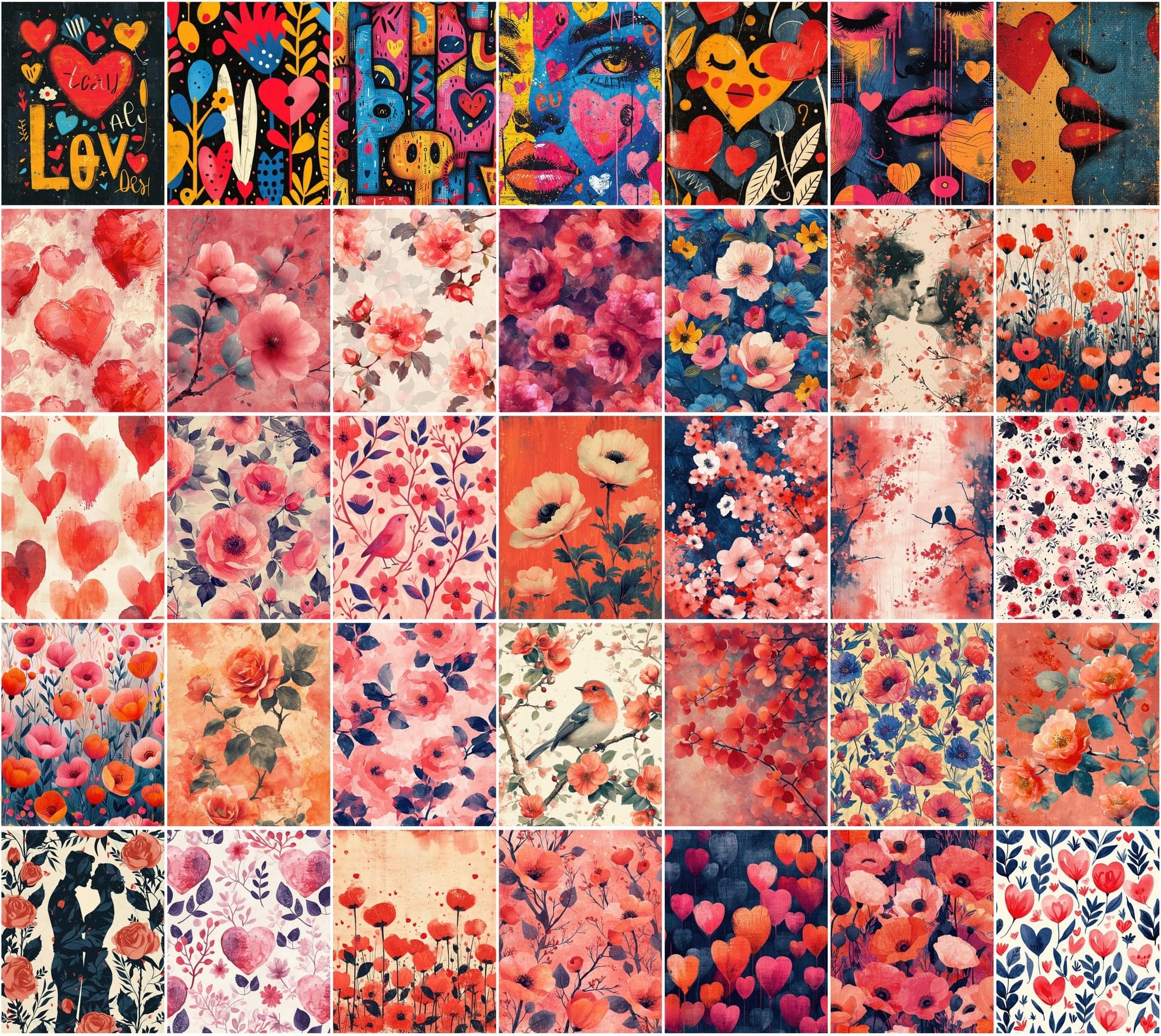 370 Valentine's Day Backgrounds - Colorful Romantic Digital Art with Commercial License Digital Download Sumobundle