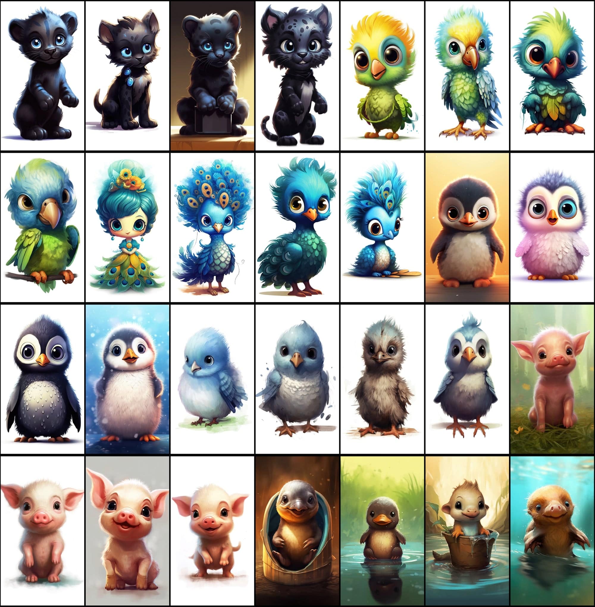 380 Colorful Chibi Animal PNGs with Commercial License Digital Download Sumobundle
