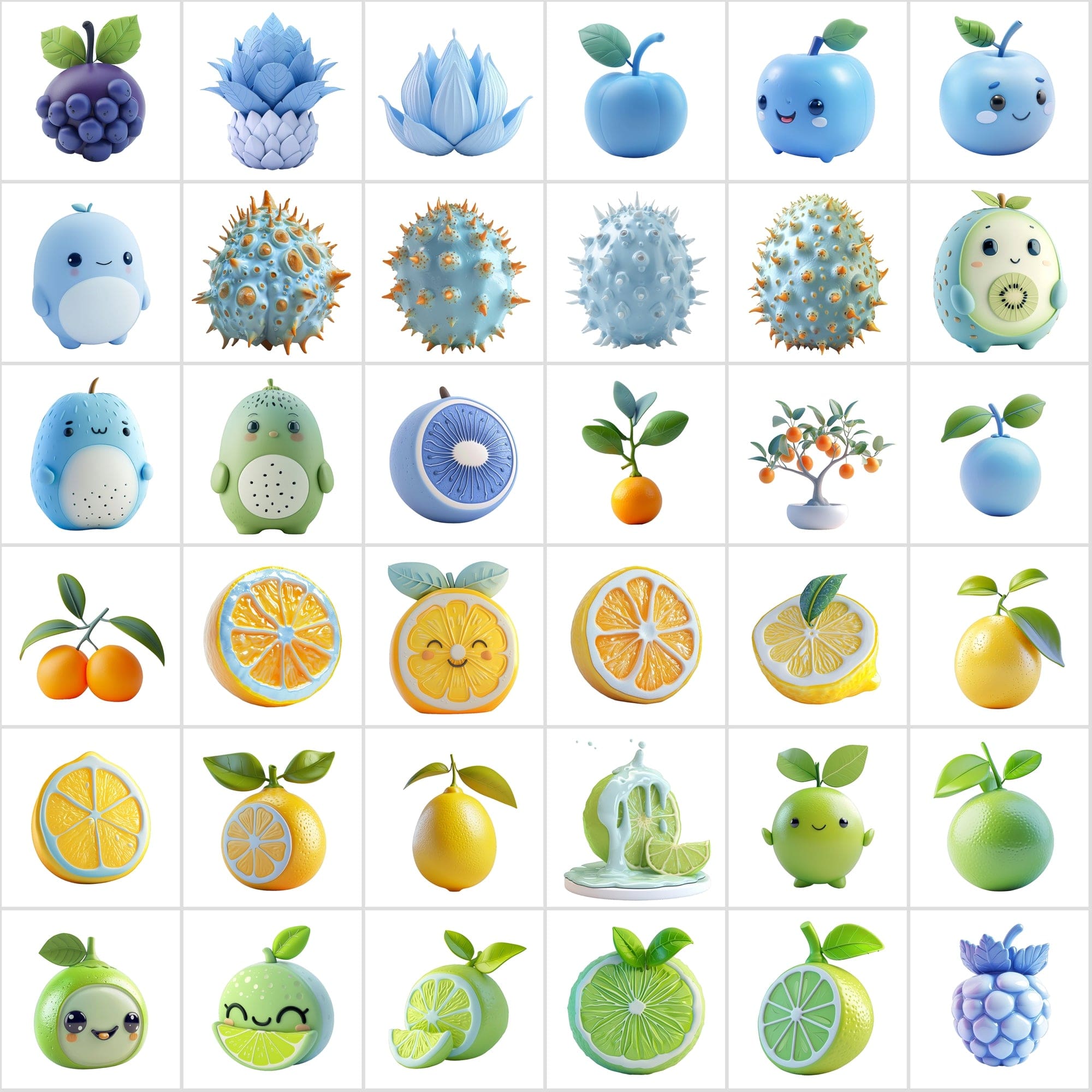 380 Vibrant Fruit Illustrations Pack: Plastic & Clay Textures Digital Download Sumobundle