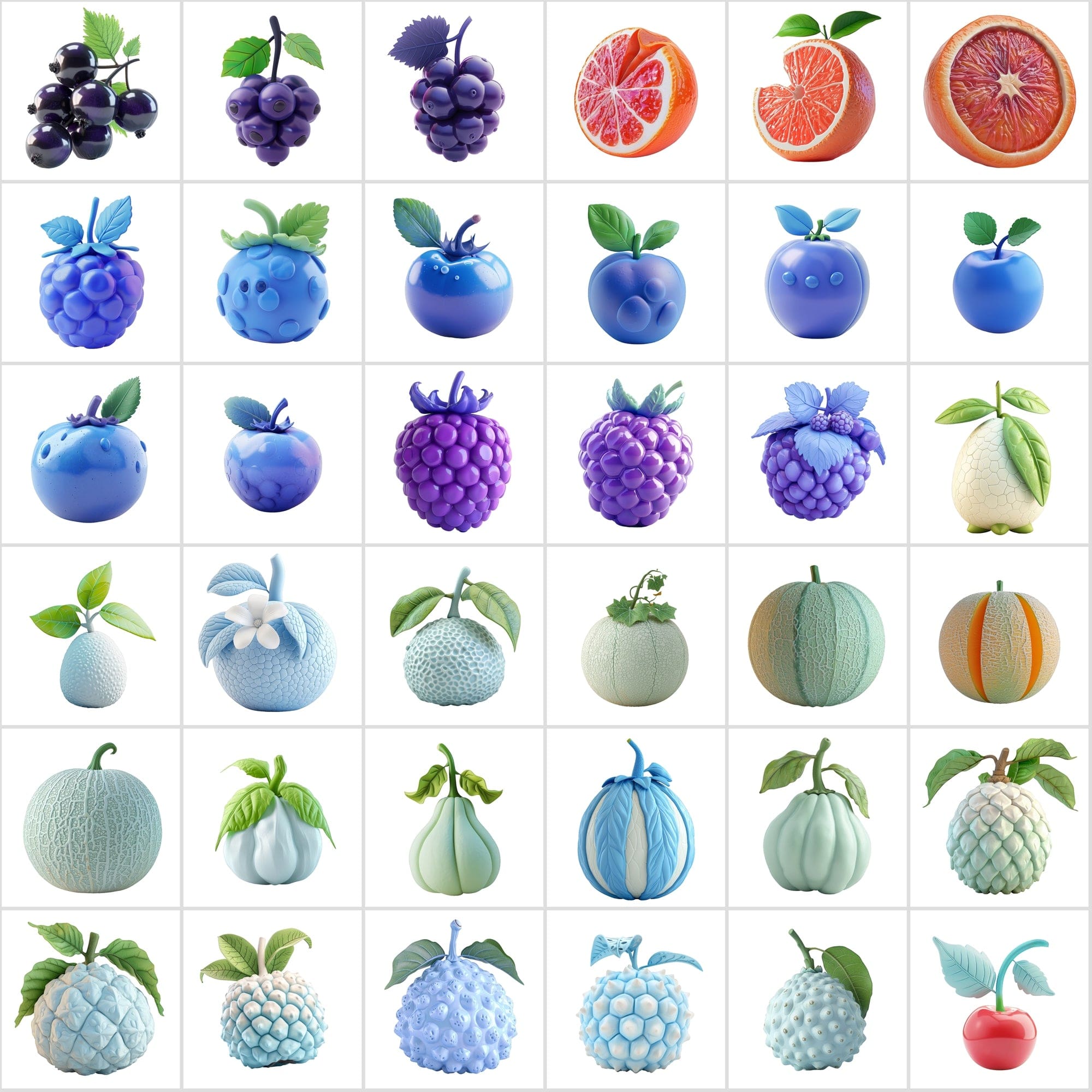 380 Vibrant Fruit Illustrations Pack: Plastic & Clay Textures Digital Download Sumobundle