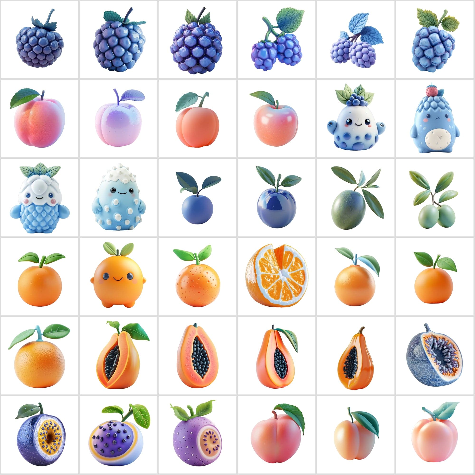 380 Vibrant Fruit Illustrations Pack: Plastic & Clay Textures Digital Download Sumobundle