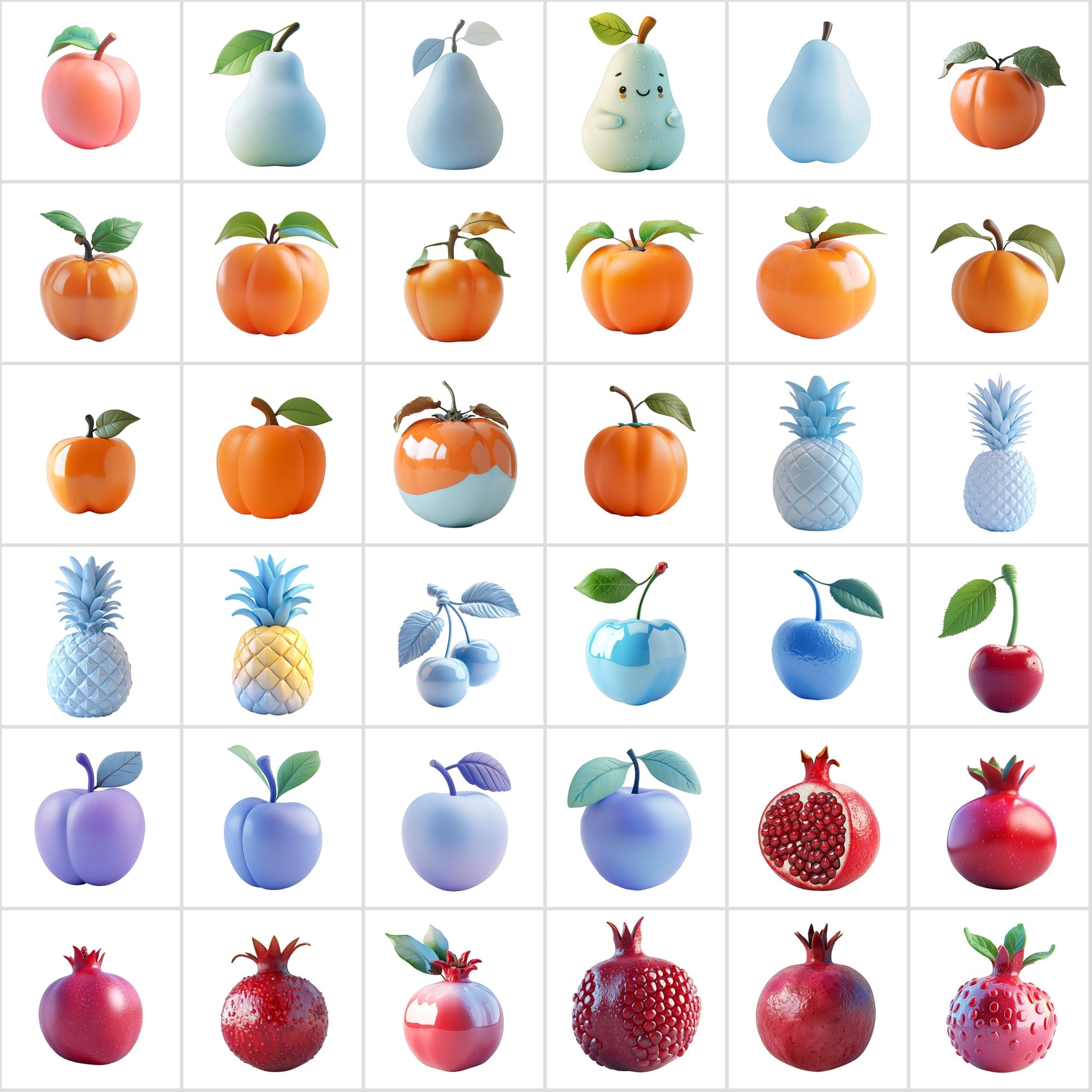 380 Vibrant Fruit Illustrations Pack: Plastic & Clay Textures Digital Download Sumobundle