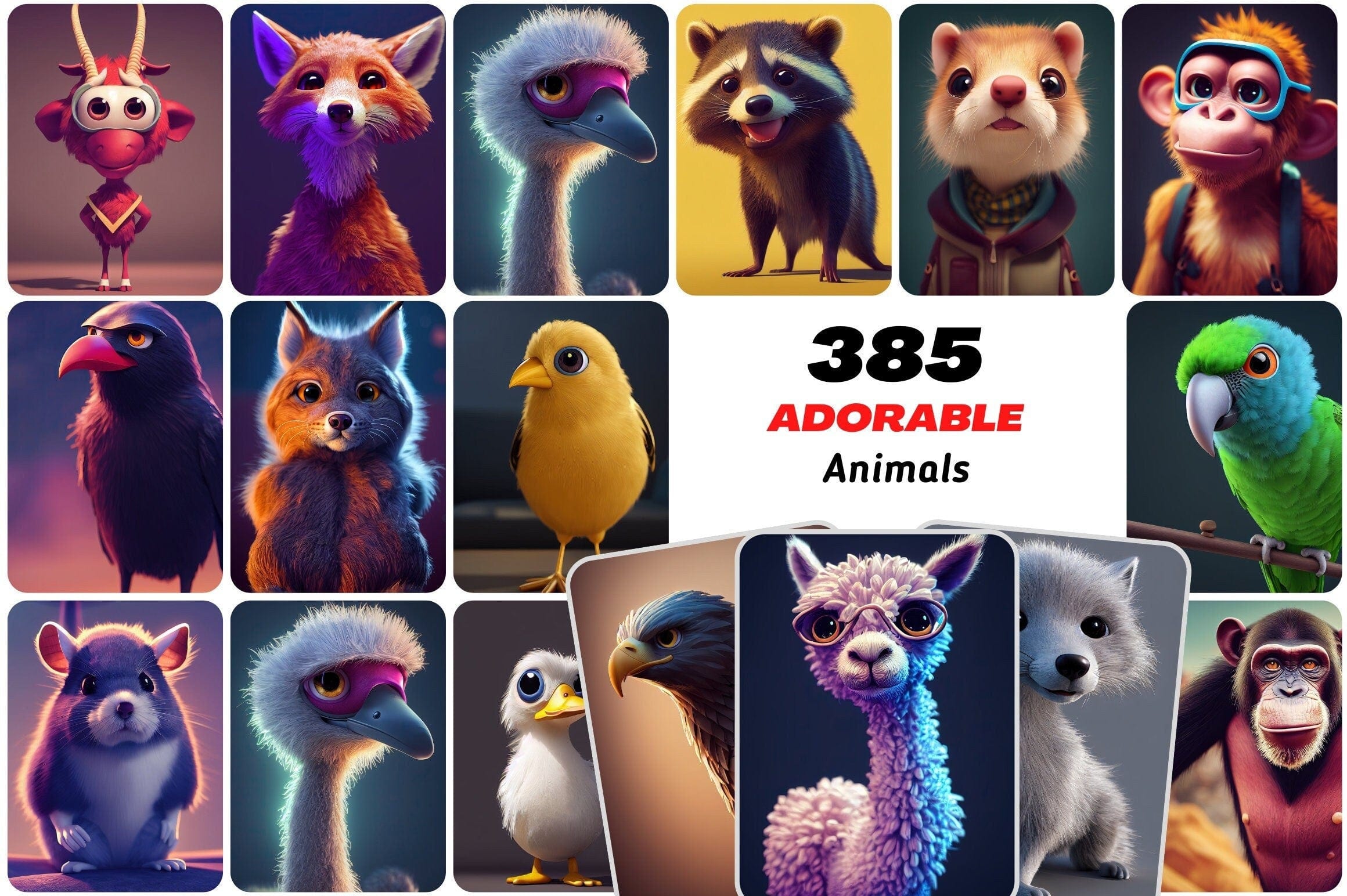 385 Adorable and Unique Animals Digital Download Sumobundle