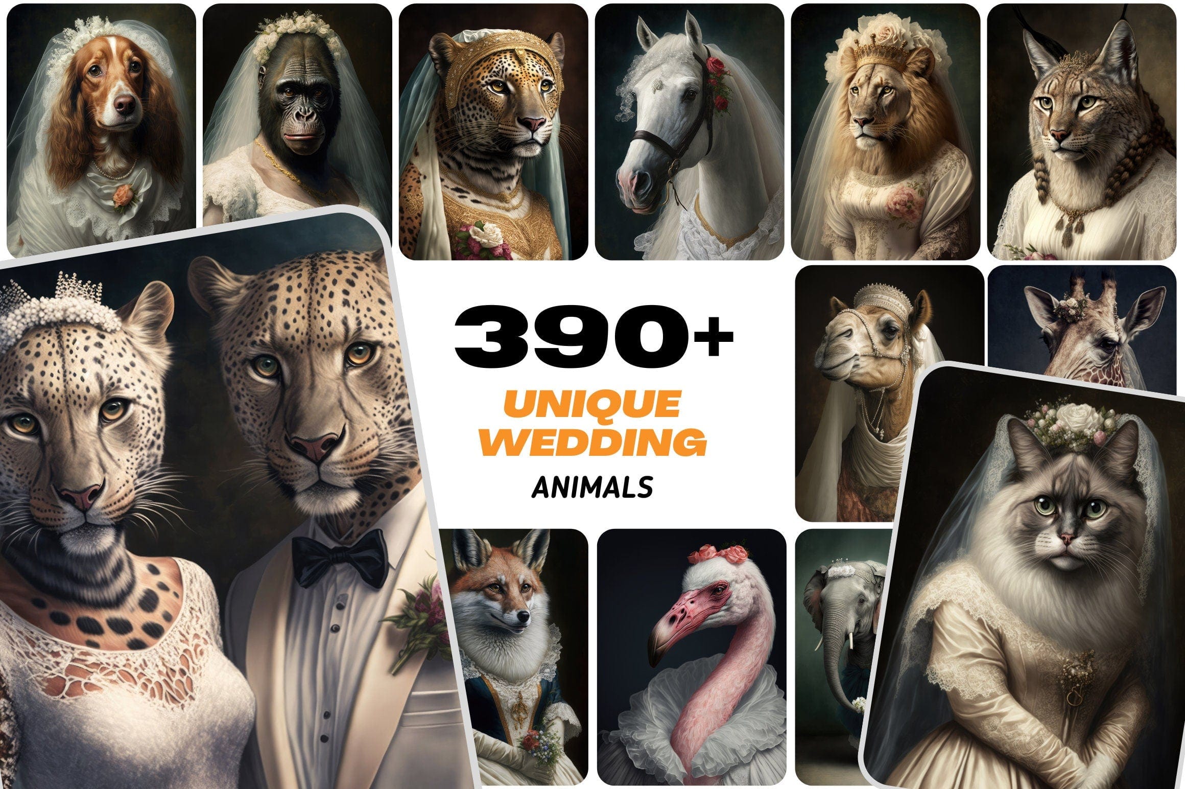 390 Animal Bridal Images, Create Your Own Love Story with 390 Enchanting Animal Bridal Images, Wedding clipart, Bride animals clipart Digital Download Sumobundle