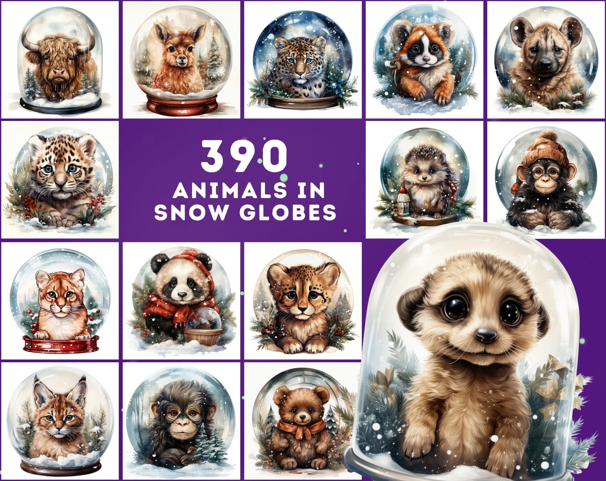 390 Winter Animal Snow Globe PNG Images Digital Download Sumobundle