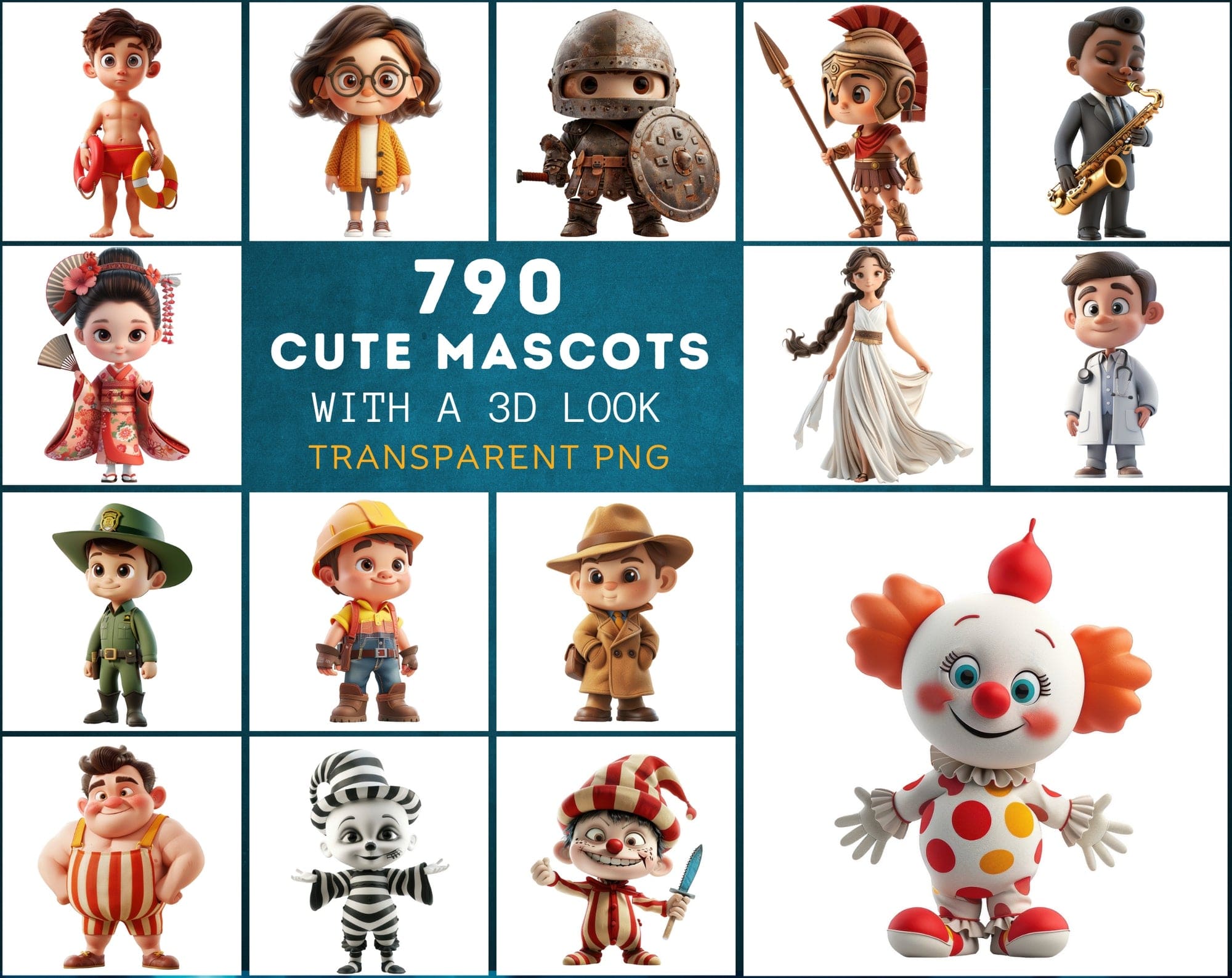 3D Mascot Collection: 790 Transparent Unique Characters Digital Download Sumobundle