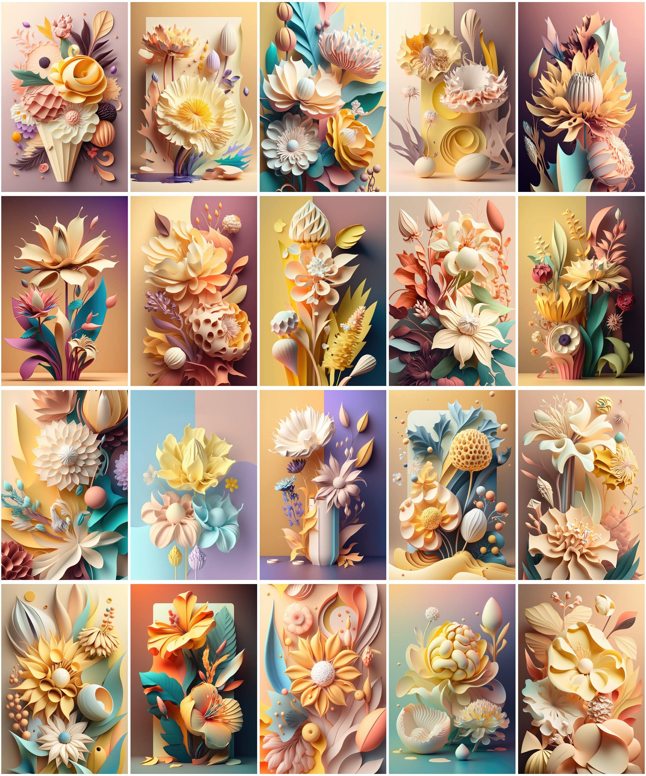 3D Pastel Floral Image Bundle, 85 Printable Artworks, Canvas Wall Art, iPhone Wallpaper, Digital Download Digital Download Sumobundle