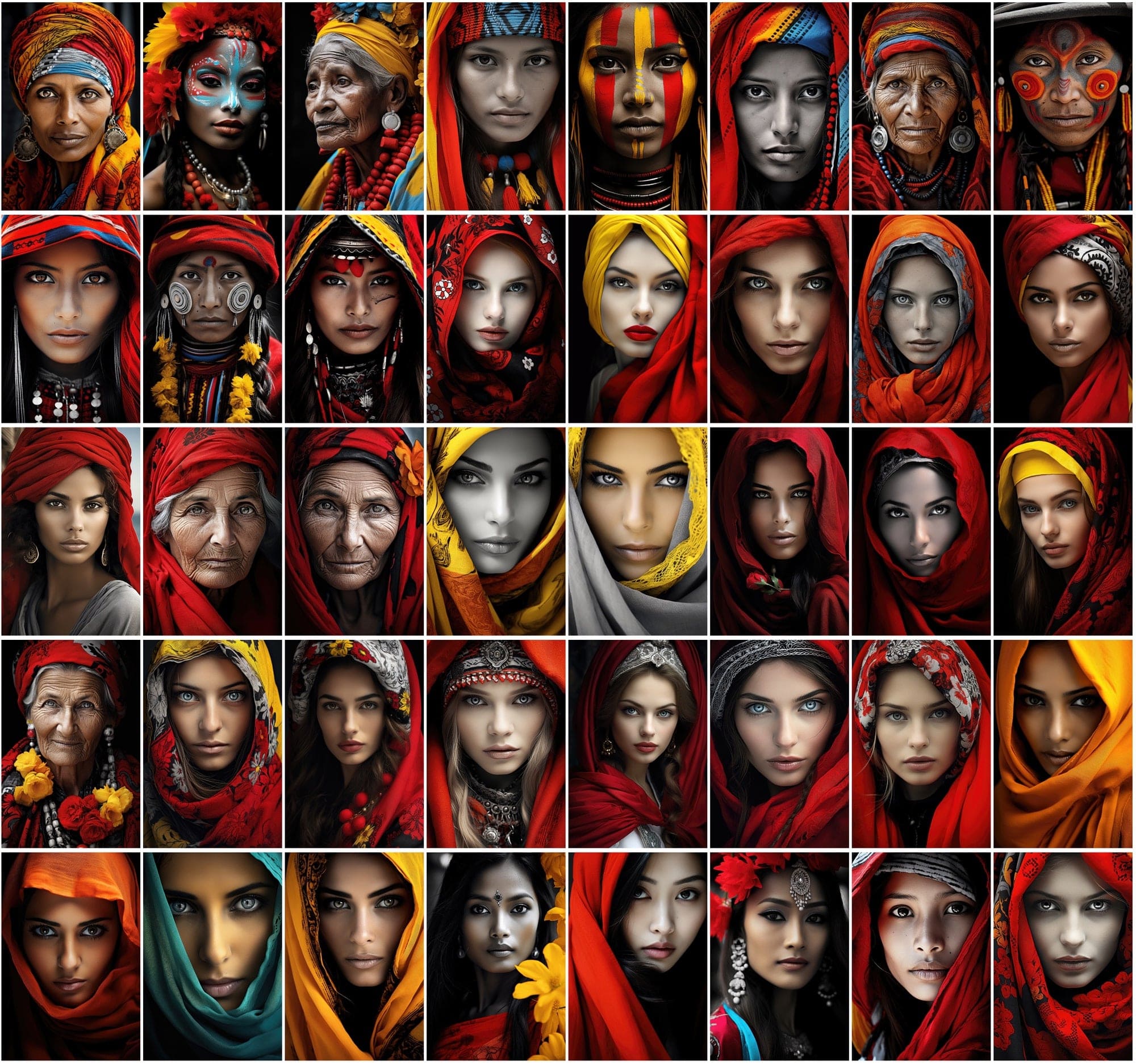 400 Close-Up Women Portraits: Diverse Countries, Selective Color, Commercial License Digital Download Sumobundle