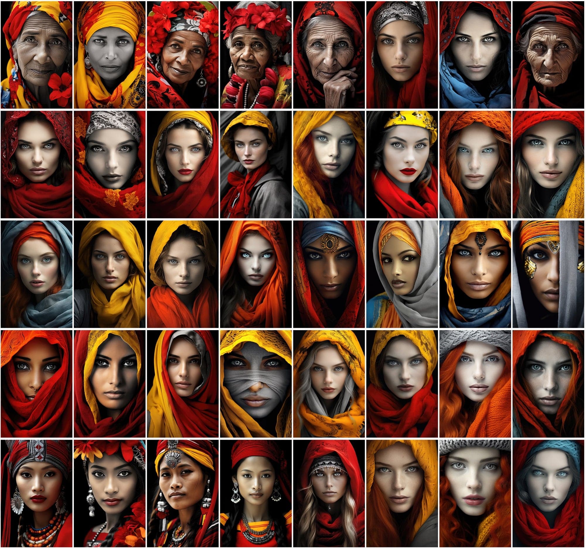 400 Close-Up Women Portraits: Diverse Countries, Selective Color, Commercial License Digital Download Sumobundle