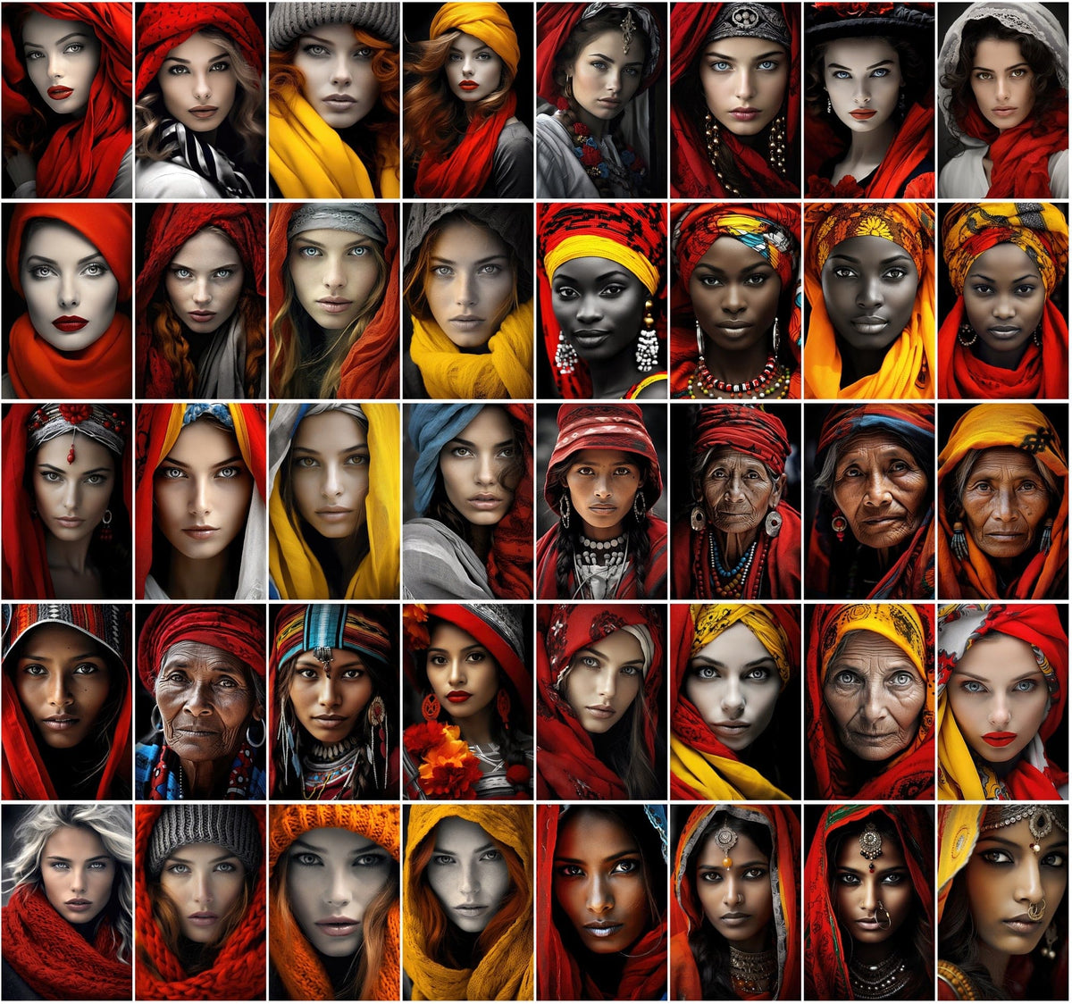400 Close-Up Women Portraits: Diverse Countries, Selective Color, Comm