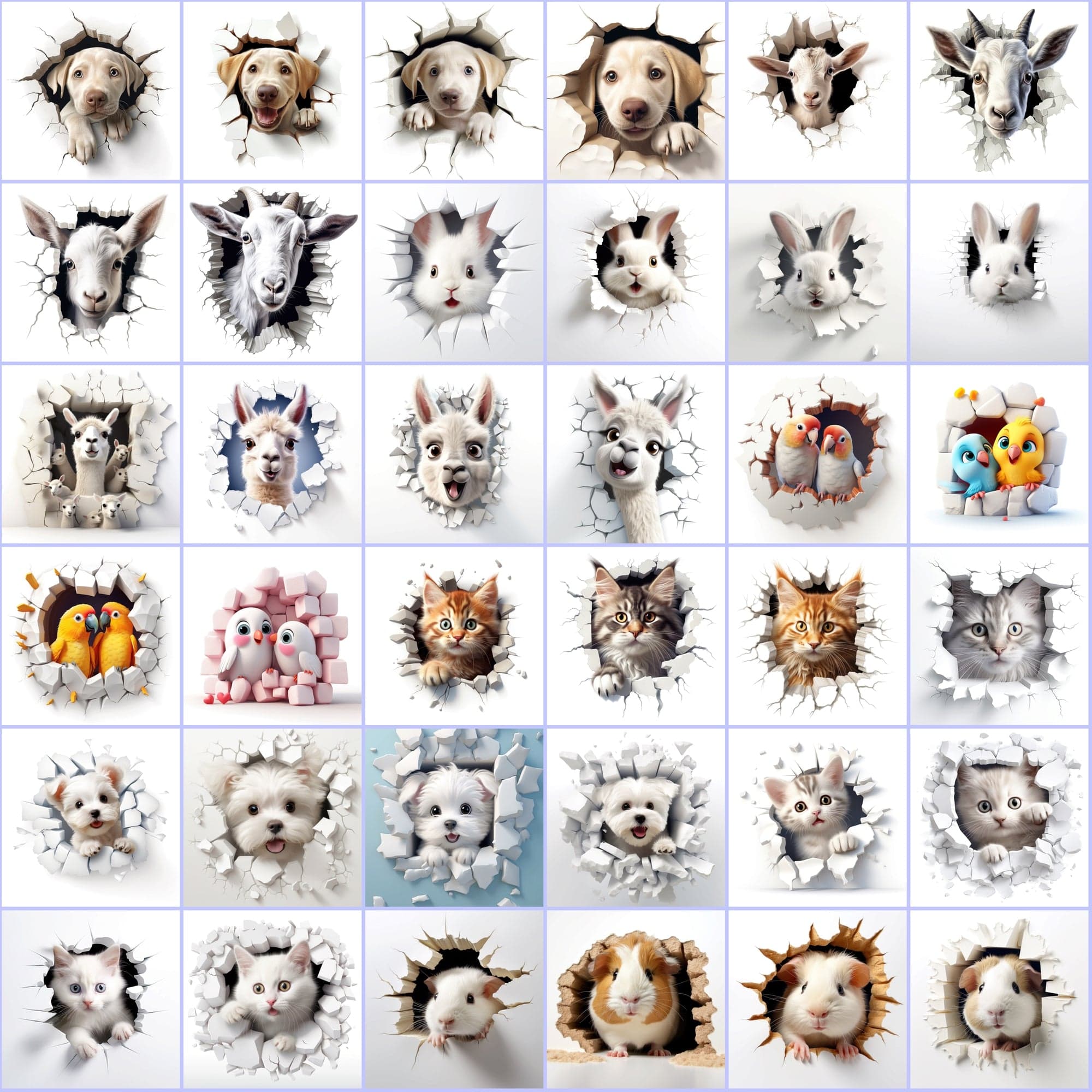 400 High-Res Animal Wall Breakthrough PNGs, Commercial License Included Digital Download Sumobundle