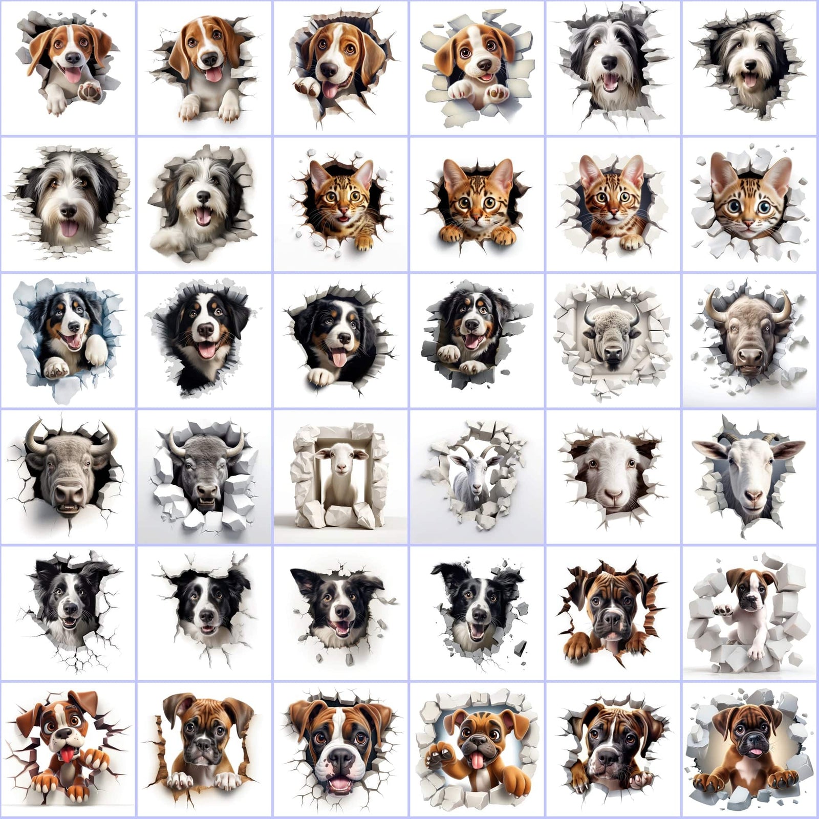 400 High-Res Animal Wall Breakthrough PNGs, Commercial License Include