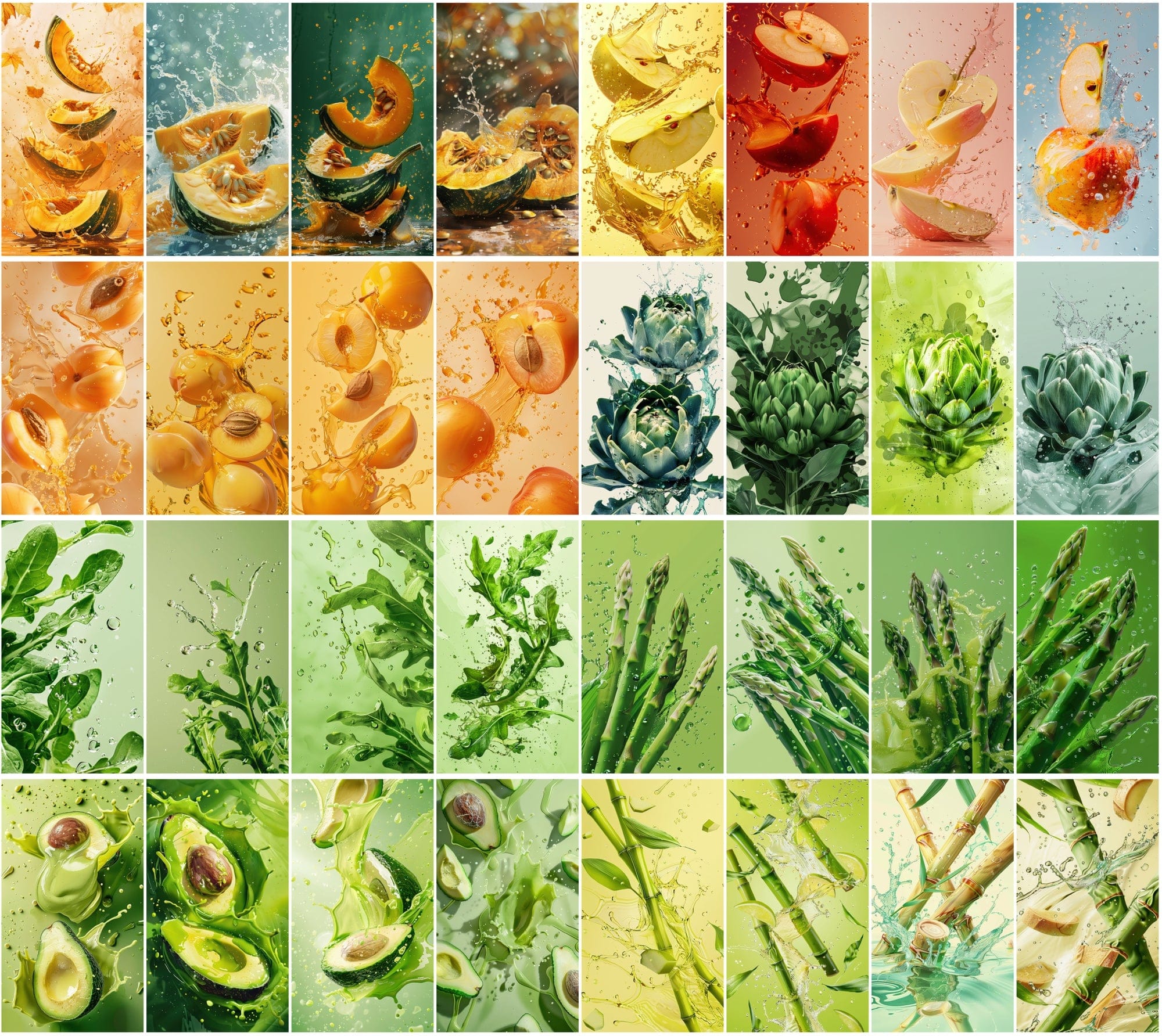 400 High-Resolution Fruit & Vegetable Images with Water Splashes Digital Download Sumobundle