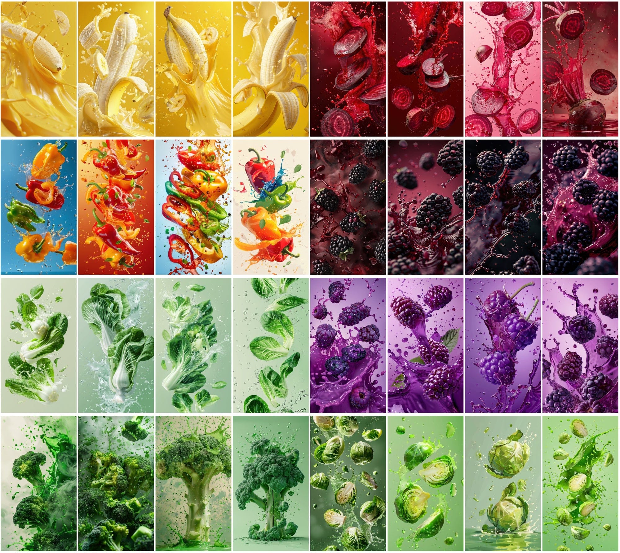 400 High-Resolution Fruit & Vegetable Images with Water Splashes Digital Download Sumobundle