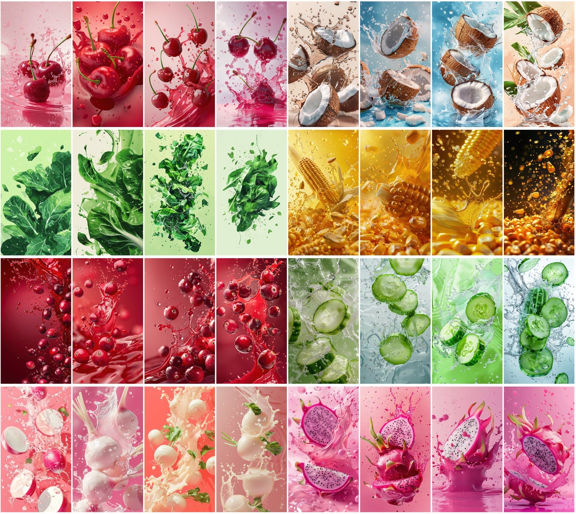 400 High-Resolution Fruit & Vegetable Images with Water Splashes Digital Download Sumobundle