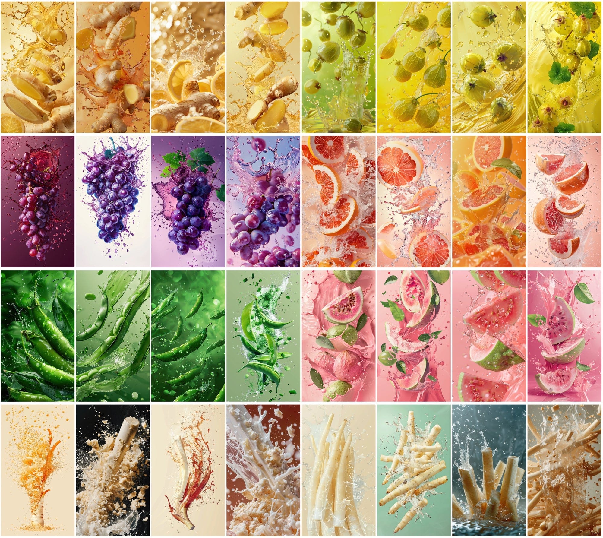 400 High-Resolution Fruit & Vegetable Images with Water Splashes Digital Download Sumobundle