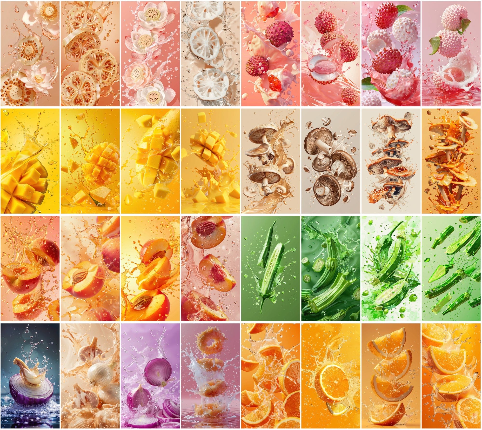 400 High-Resolution Fruit & Vegetable Images with Water Splashes Digital Download Sumobundle