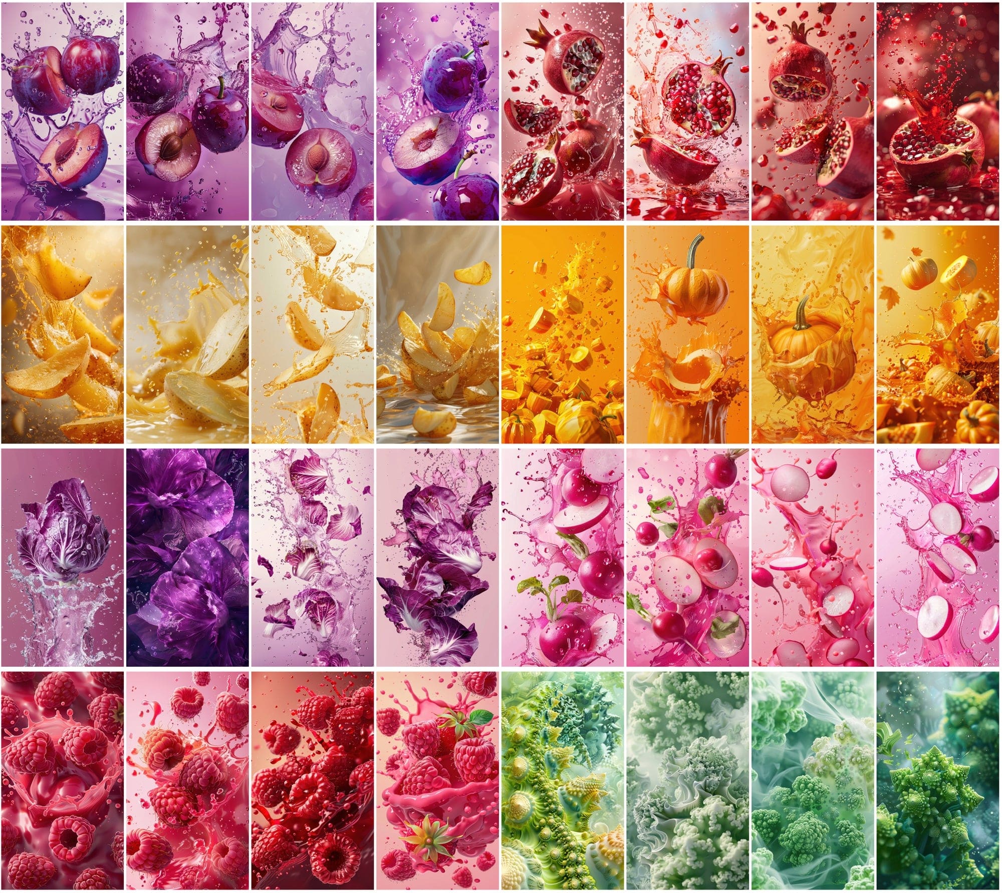 400 High-Resolution Fruit & Vegetable Images with Water Splashes Digital Download Sumobundle