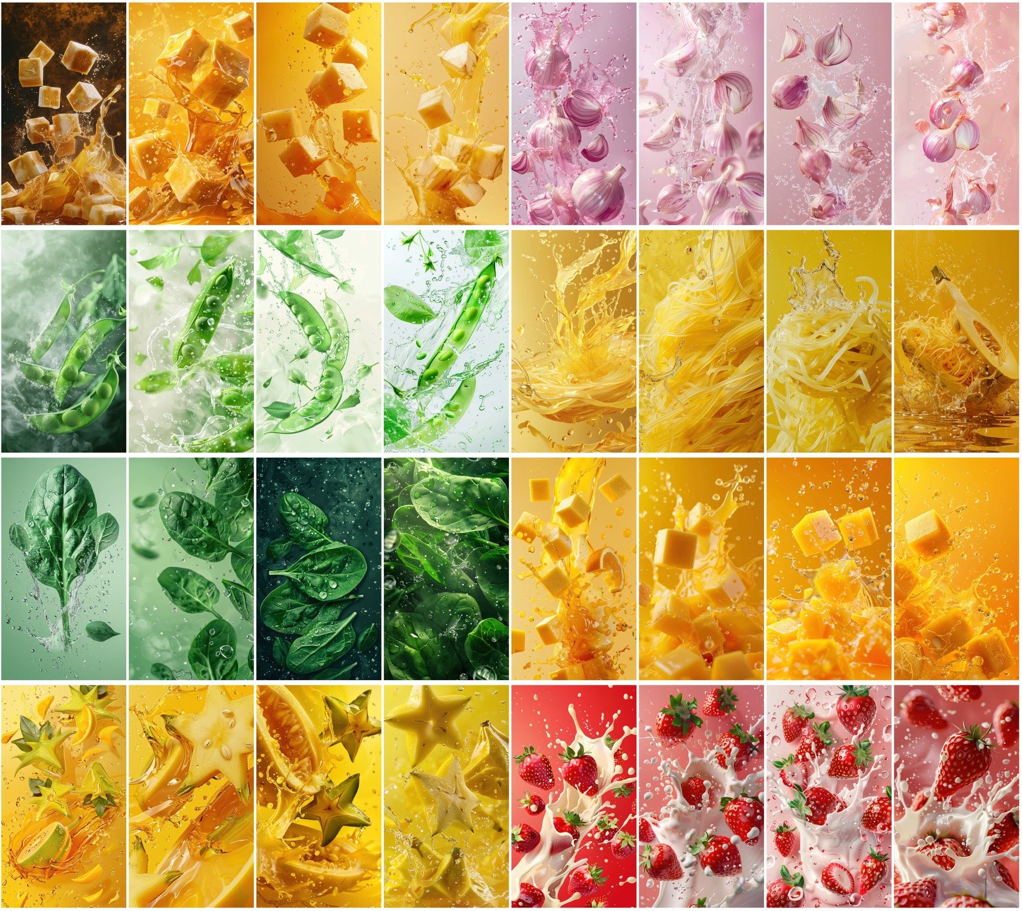 400 High-Resolution Fruit & Vegetable Images with Water Splashes Digital Download Sumobundle