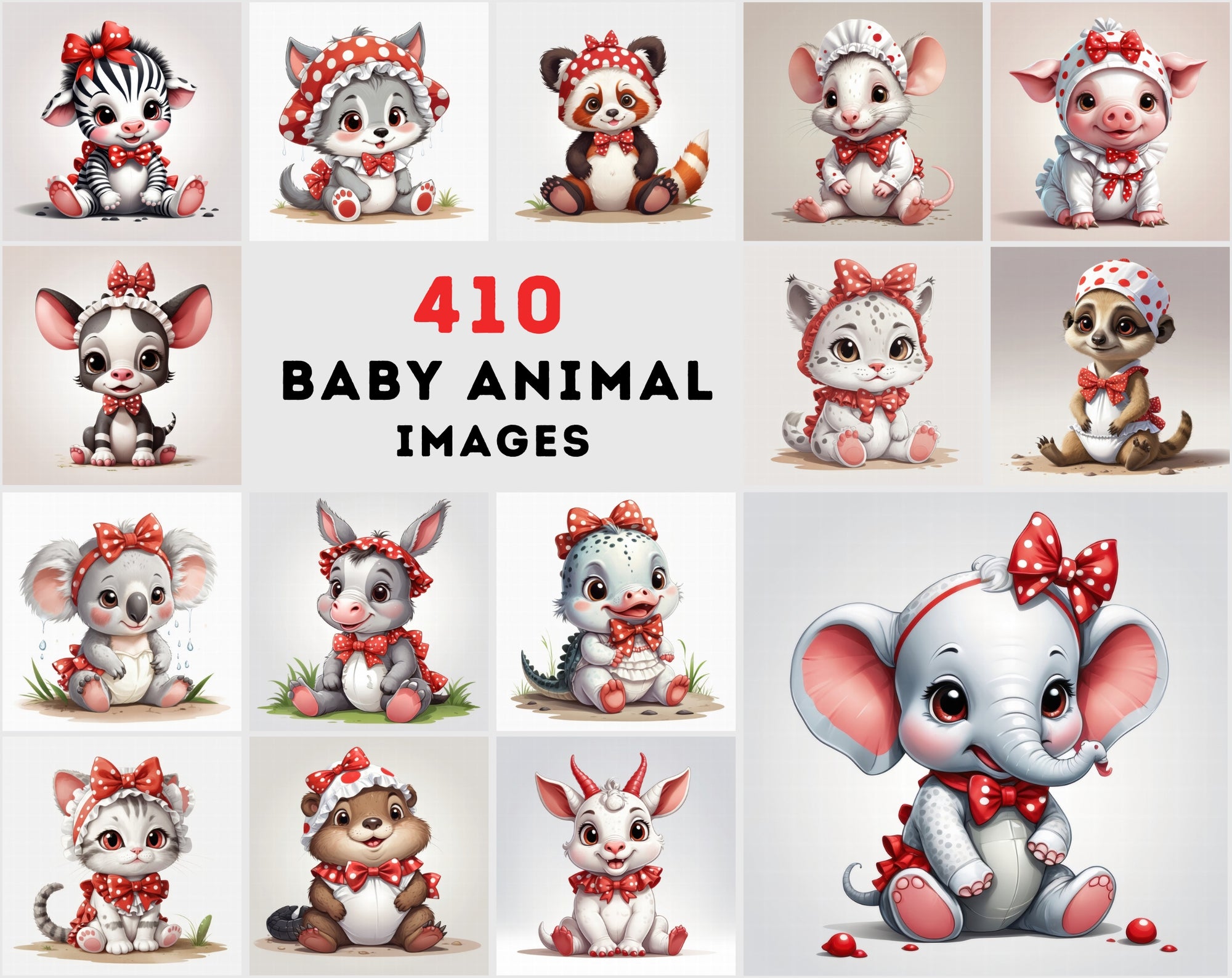 410 Adorable Baby Animal Images in Diapers & Bonnet