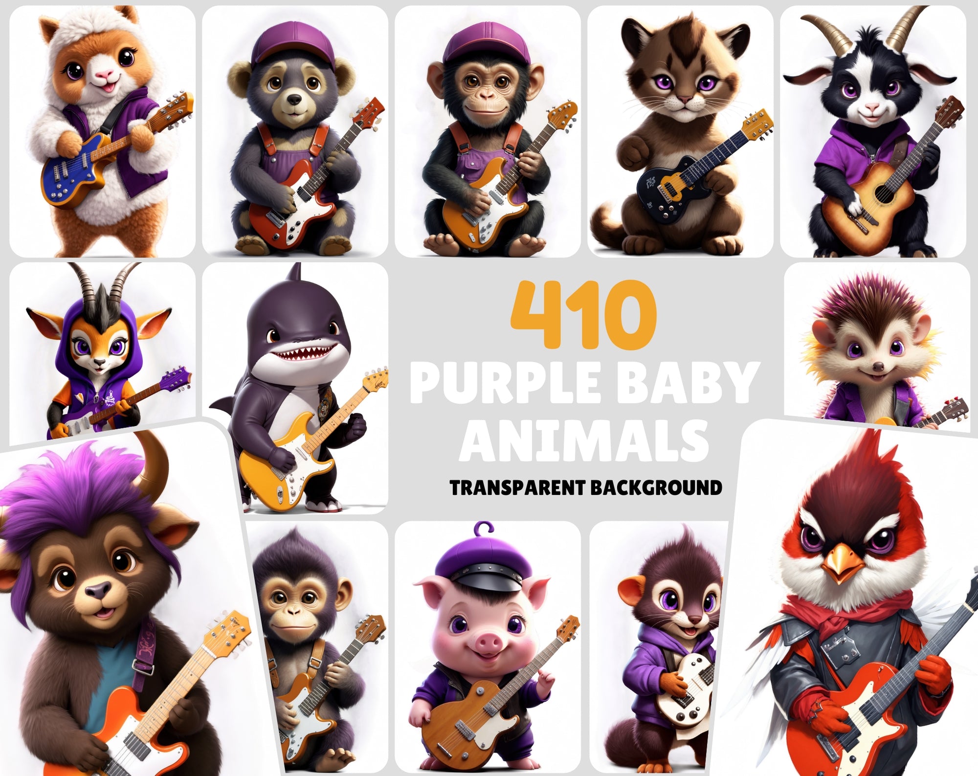 410 Adorable Purple Baby Animals with Guitars