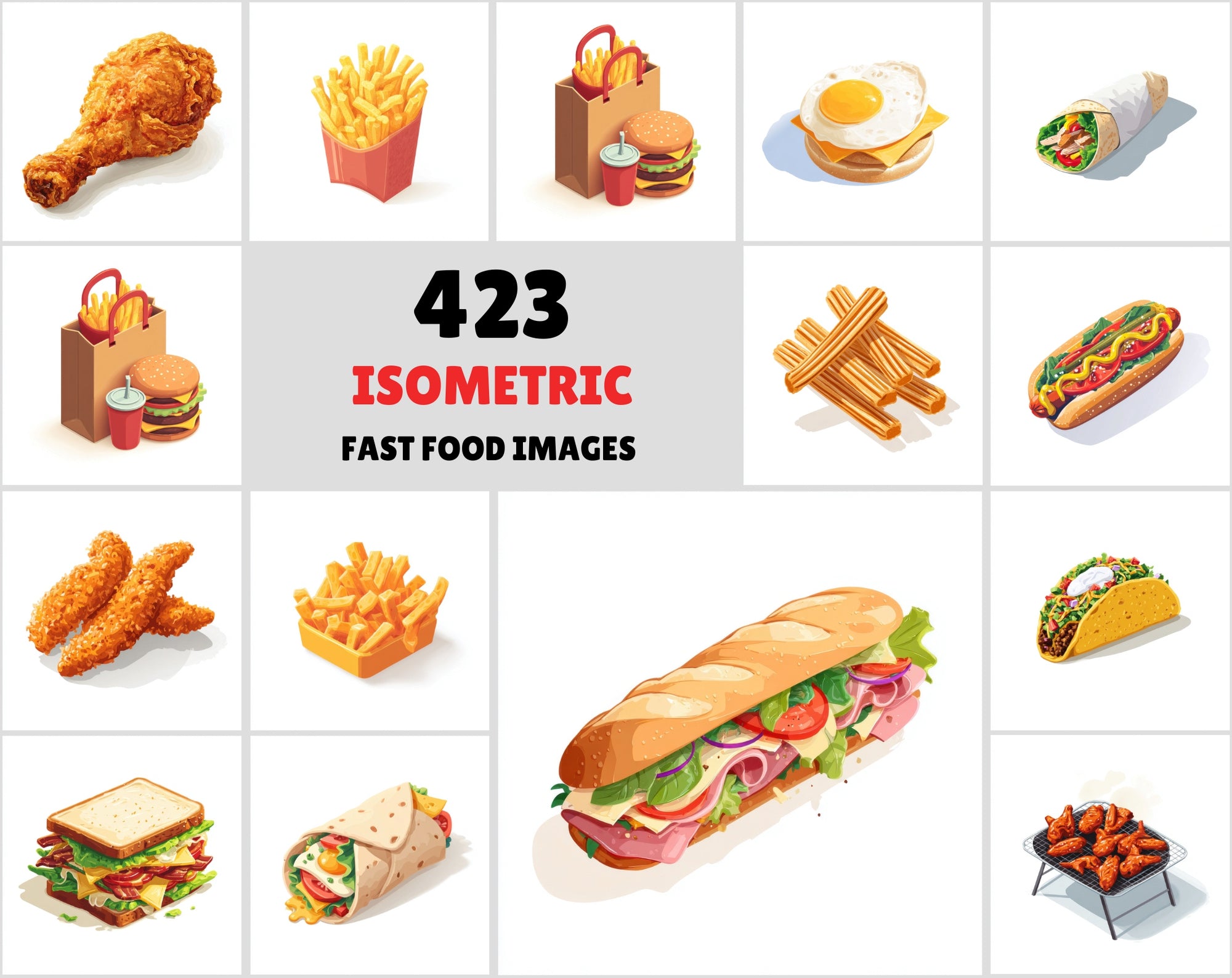 423 Isometric Fast Food Illustrations