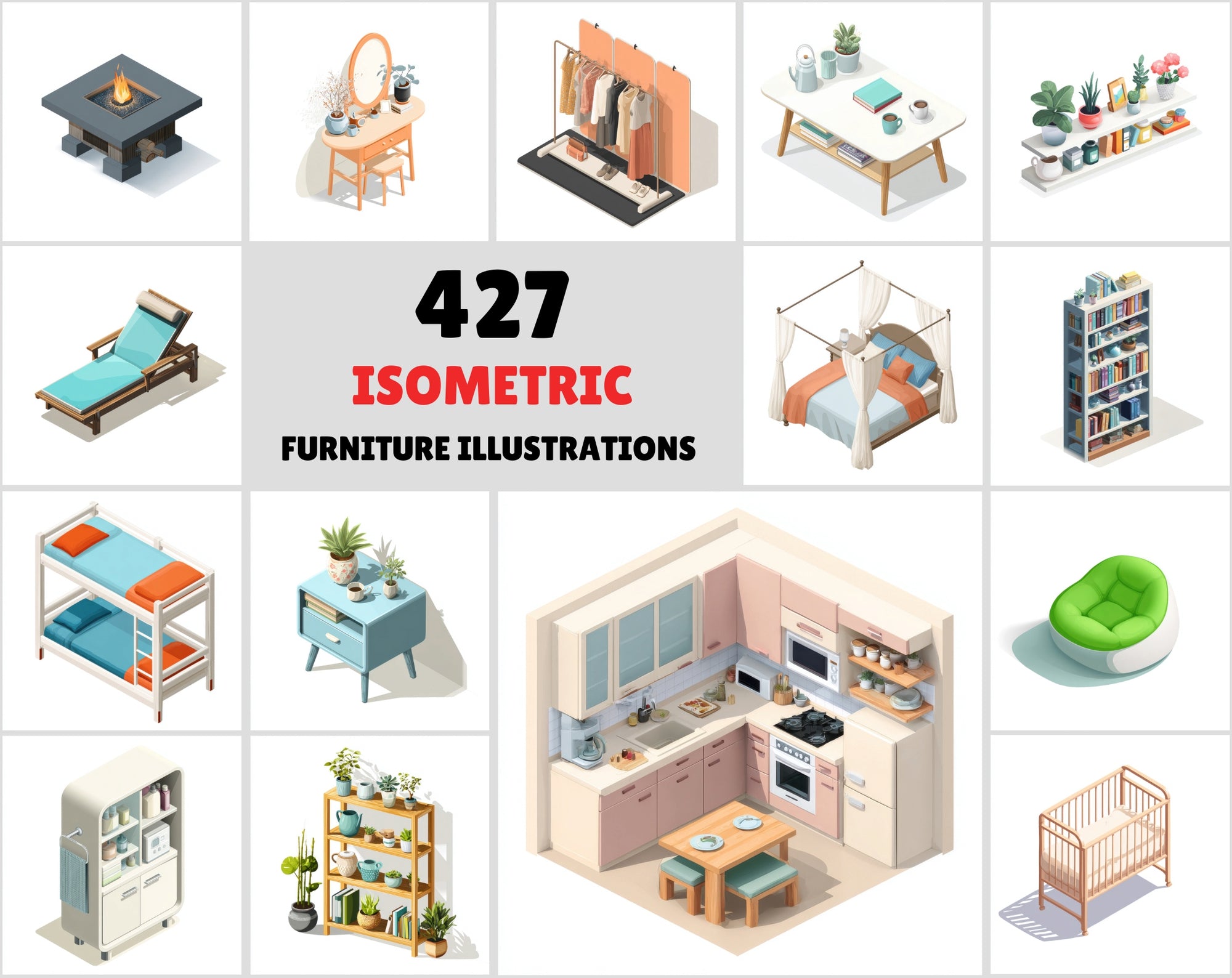 427 Isometric Furniture Illustrations