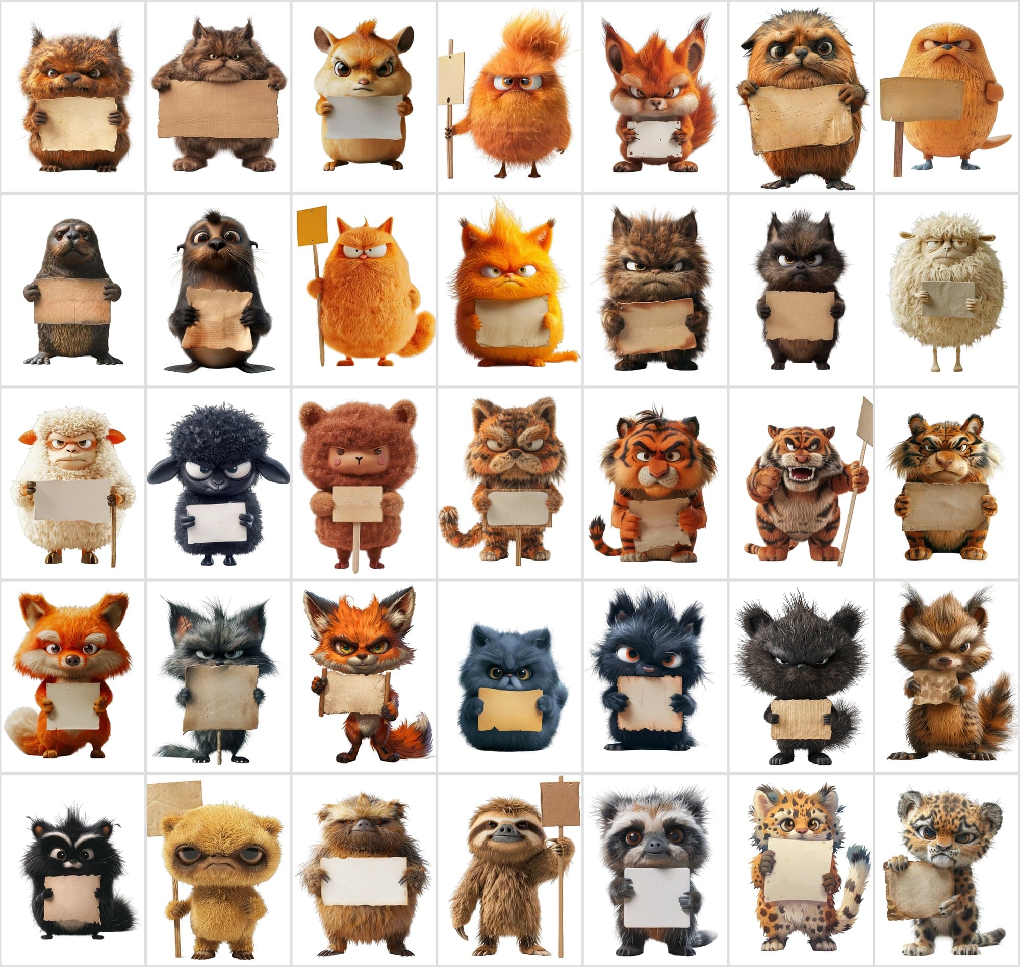 430 Angry, Fluffy Animals with Signs - High-Resolution PNG & JPG Images, Commercial License Included Digital Download Sumobundle