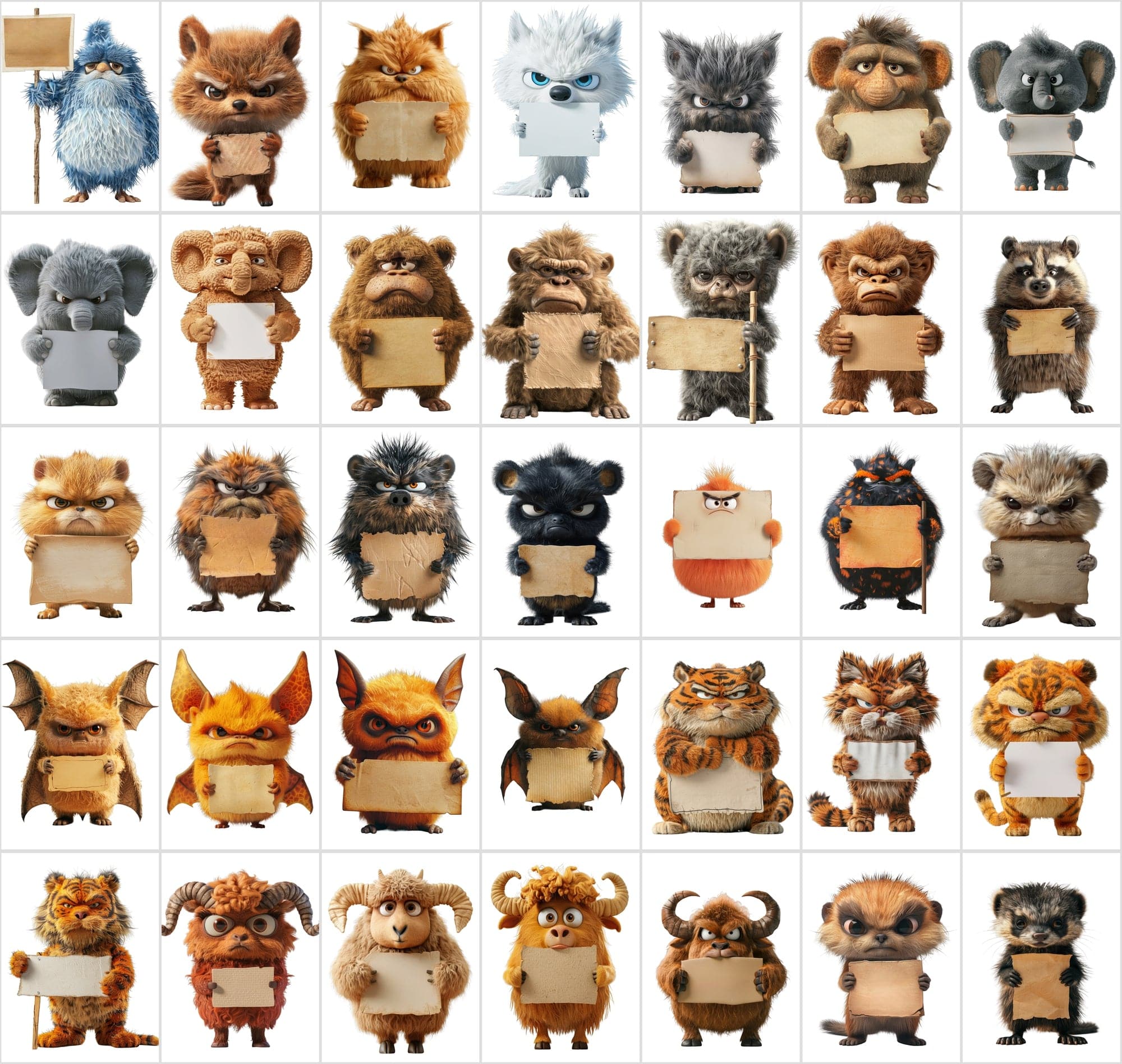 430 Angry, Fluffy Animals with Signs - High-Resolution PNG & JPG Images, Commercial License Included Digital Download Sumobundle