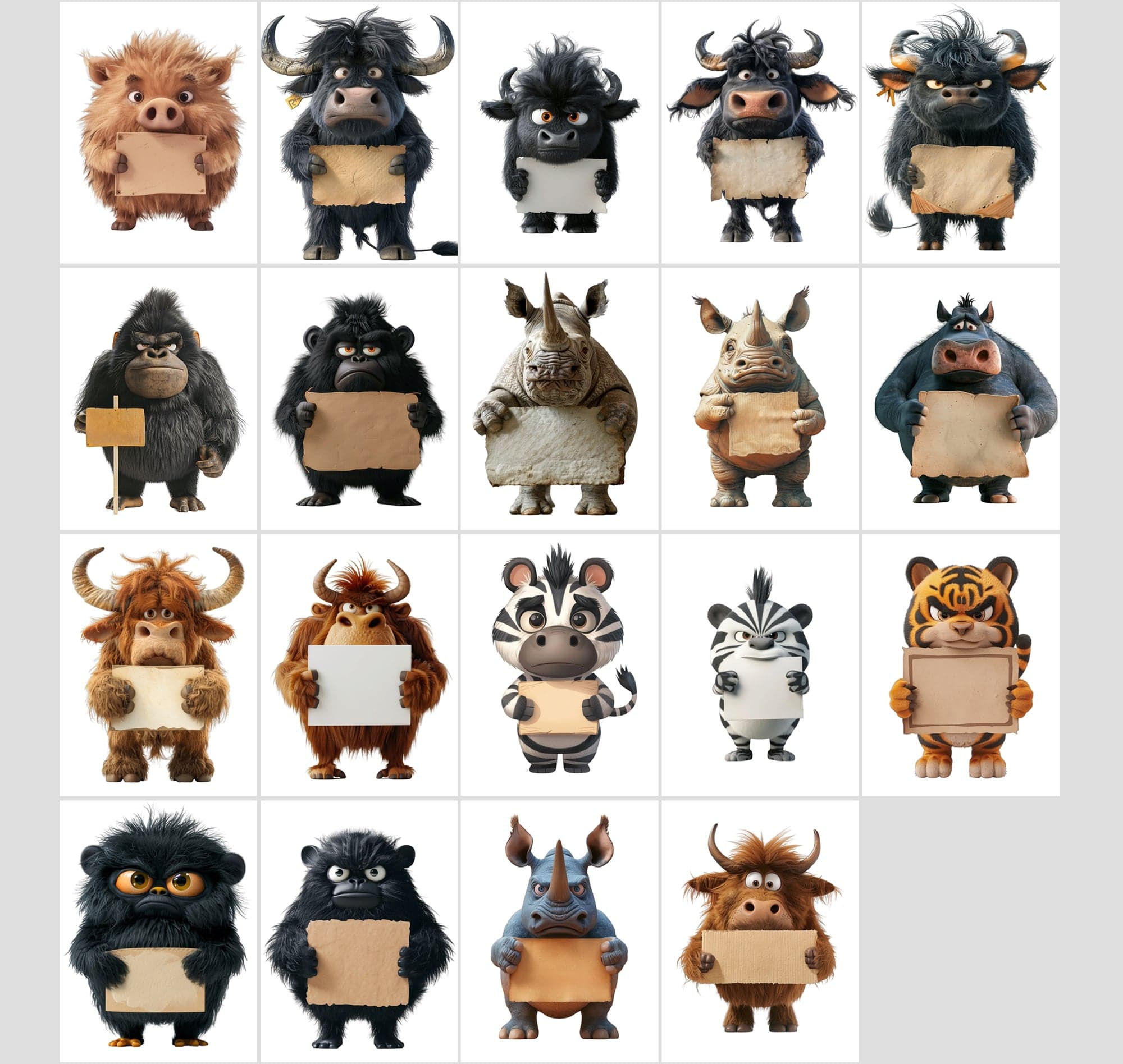 430 Angry, Fluffy Animals with Signs - High-Resolution PNG & JPG Images, Commercial License Included Digital Download Sumobundle