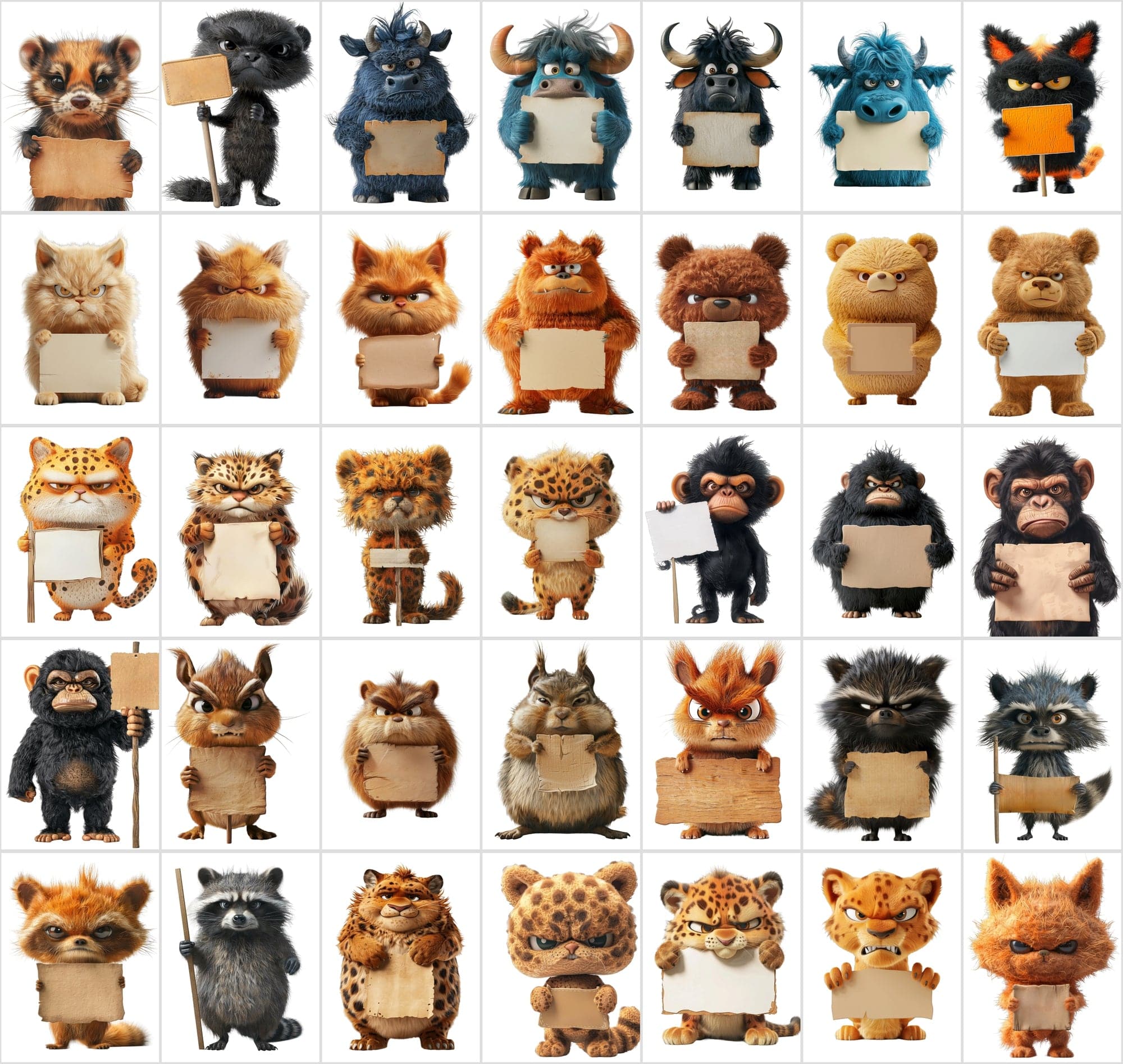 430 Angry, Fluffy Animals with Signs - High-Resolution PNG & JPG Images, Commercial License Included Digital Download Sumobundle